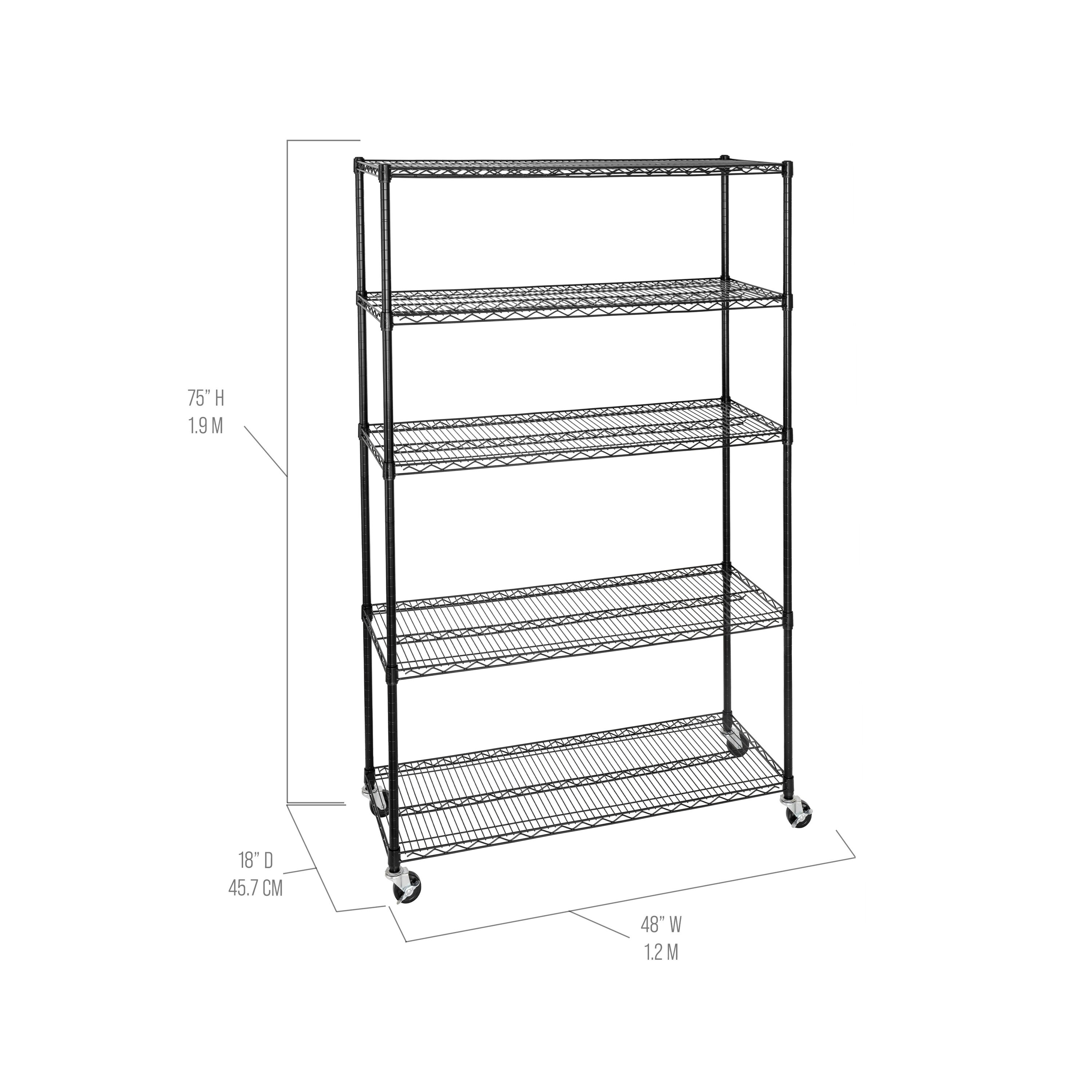 48” x 18” x shops 72”,includes Wheels and Liners, Black,4-Tier Wire Shelving Rack