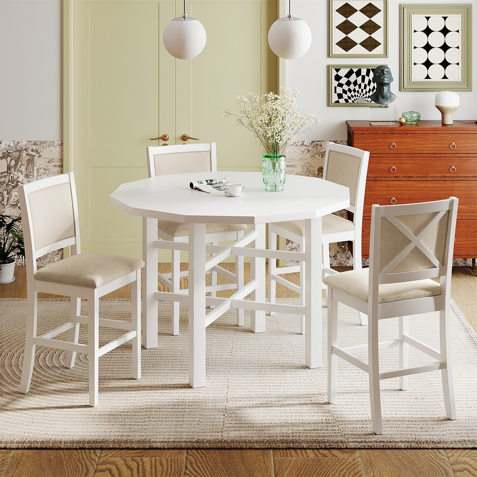 BESTCOSTY SP000LJW008AAK-ZY White Contemporary/Modern Dining Room Set with Round Table ( Seats 250 )