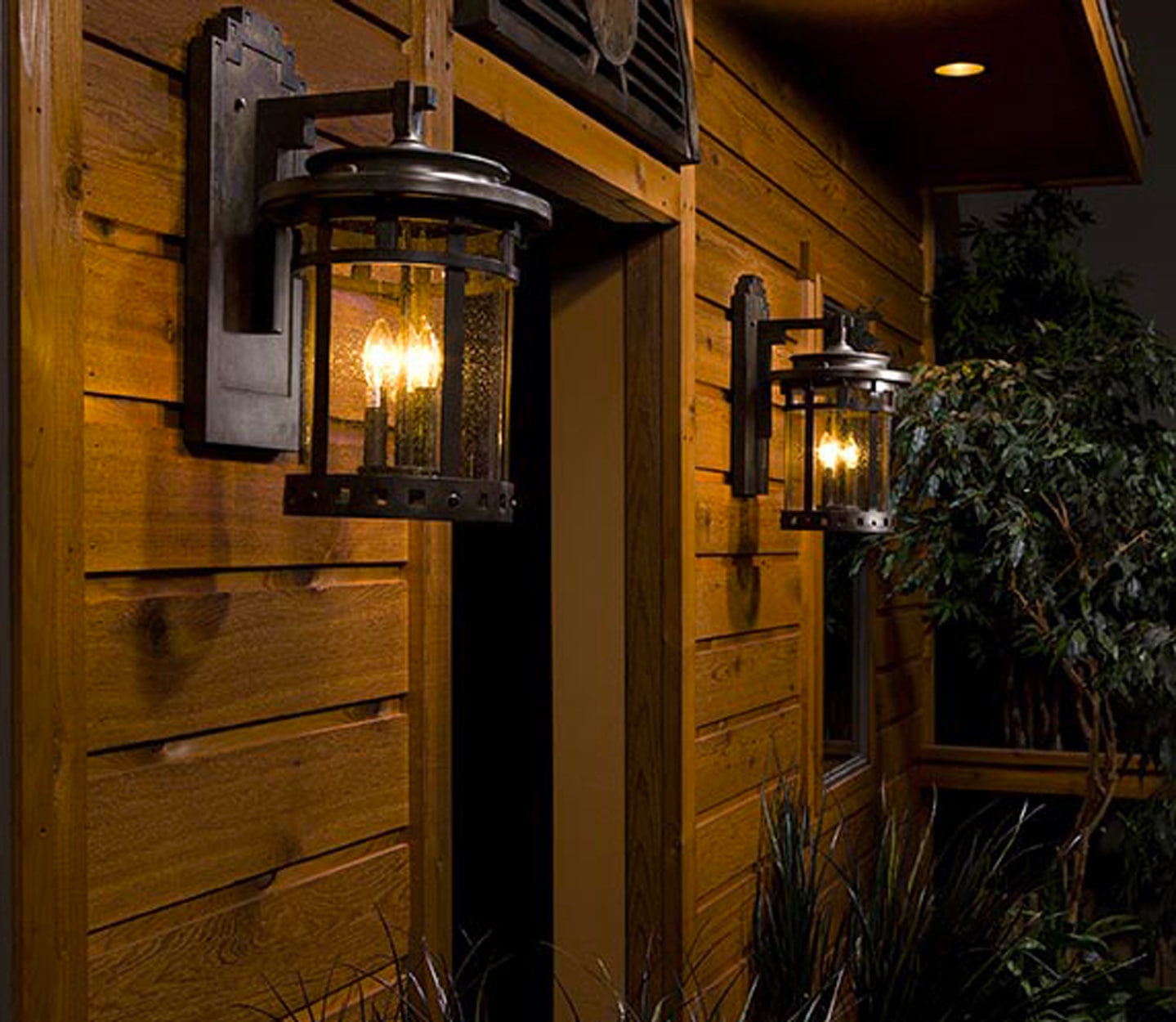Sienna Seedy Glass 3-Light Outdoor Wall Light in Copper Brown