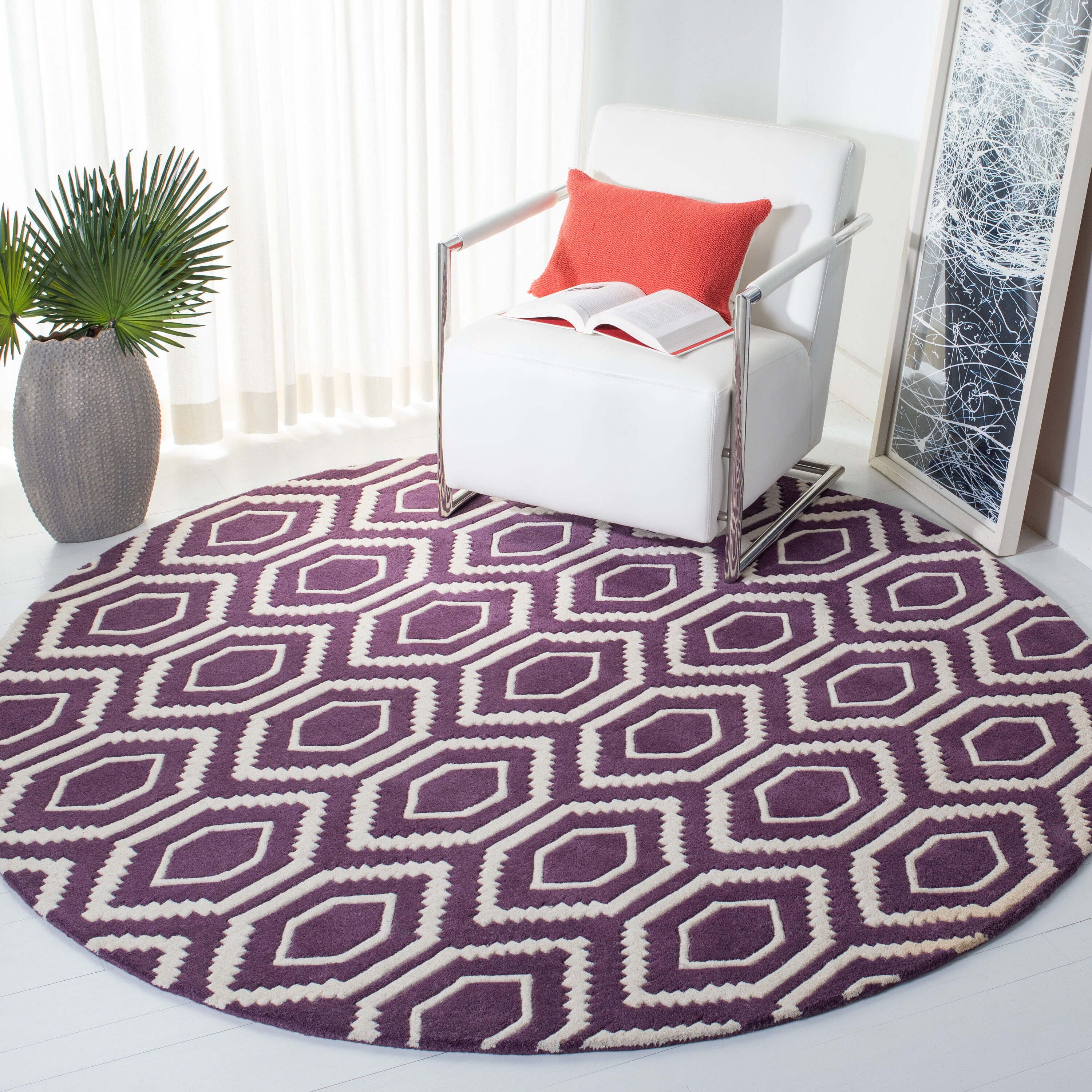  Chatham Purple/Ivory Contemporary 7ft x 7ft Round Rug