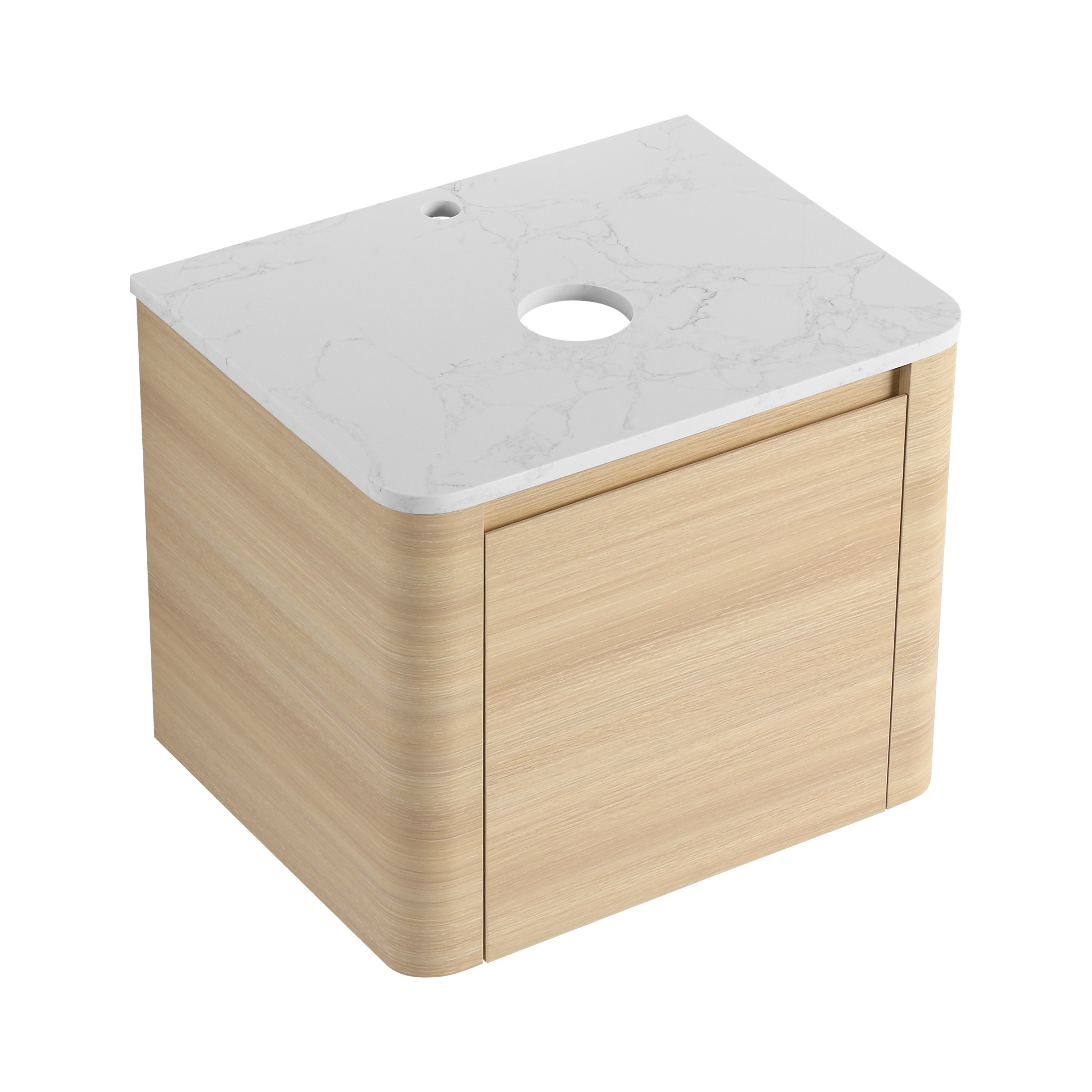Xspracer 23.6-in White Oak Finish Bathroom Vanity with White Engineered Stone Top