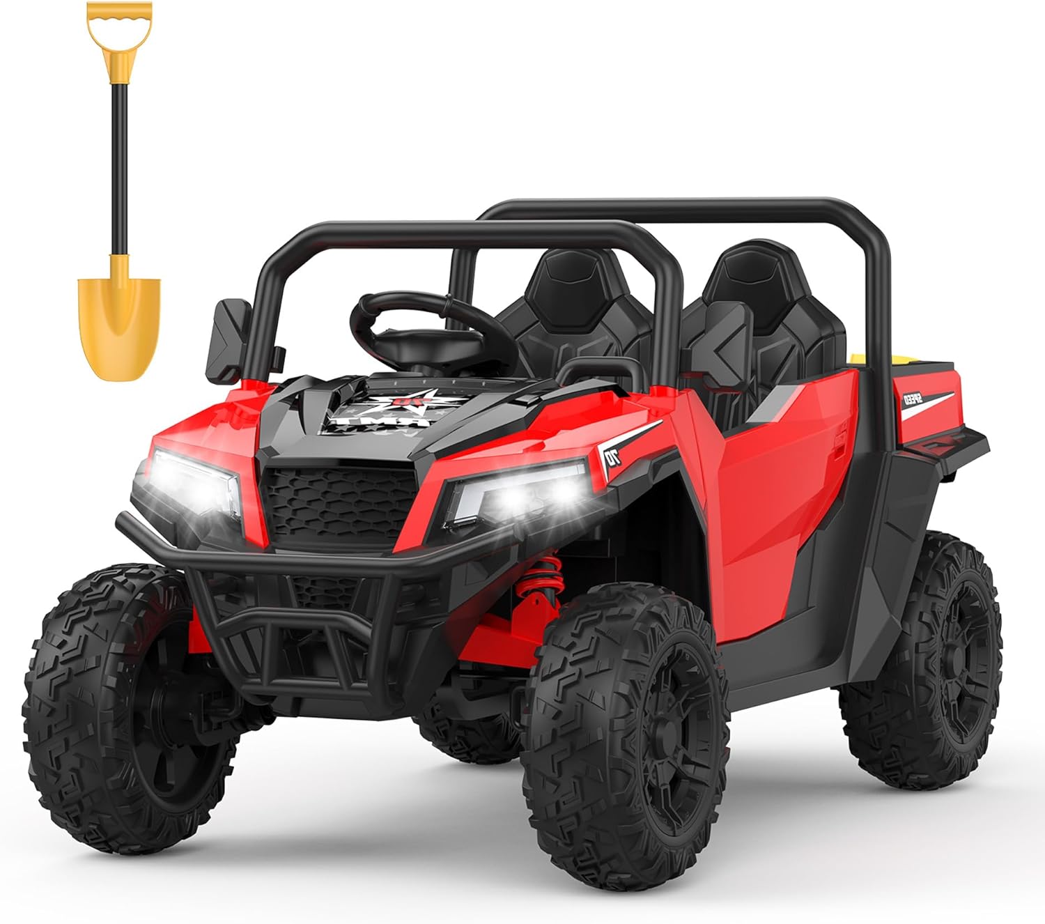 Qeetex LHF-TC-WQ591067 24V 4WD Electric Ride On Dump Truck with Remote Control 2-Seater Kids Ride On Car for Ages 3+ All-Terrain Toy Truck w/Dump Bed Bluetooth and LED Lights Birthday Gift​