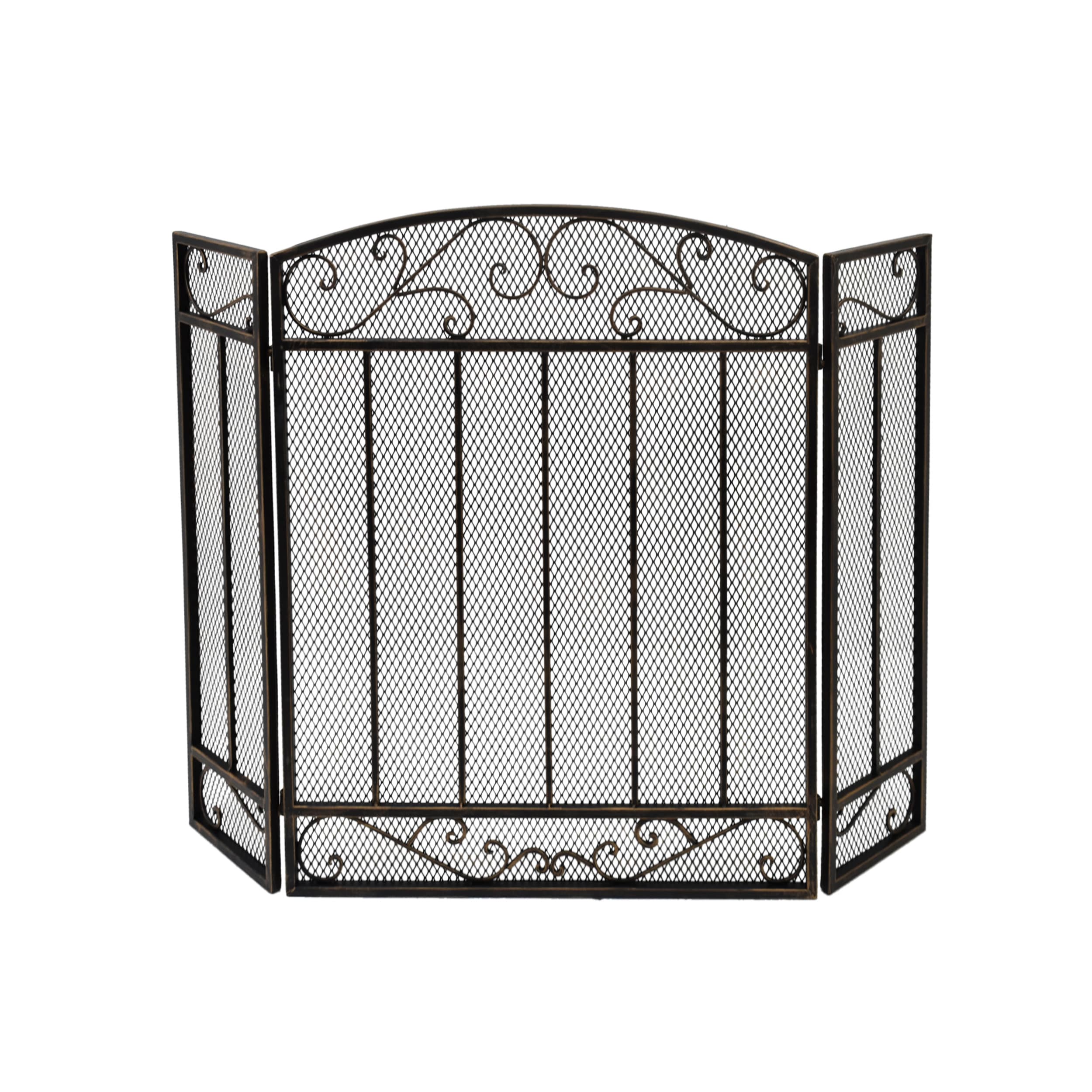 Cheswold Contemporary Three Panel Iron Firescreen, Black Gold Finish | - Best Selling Home Decor 309108