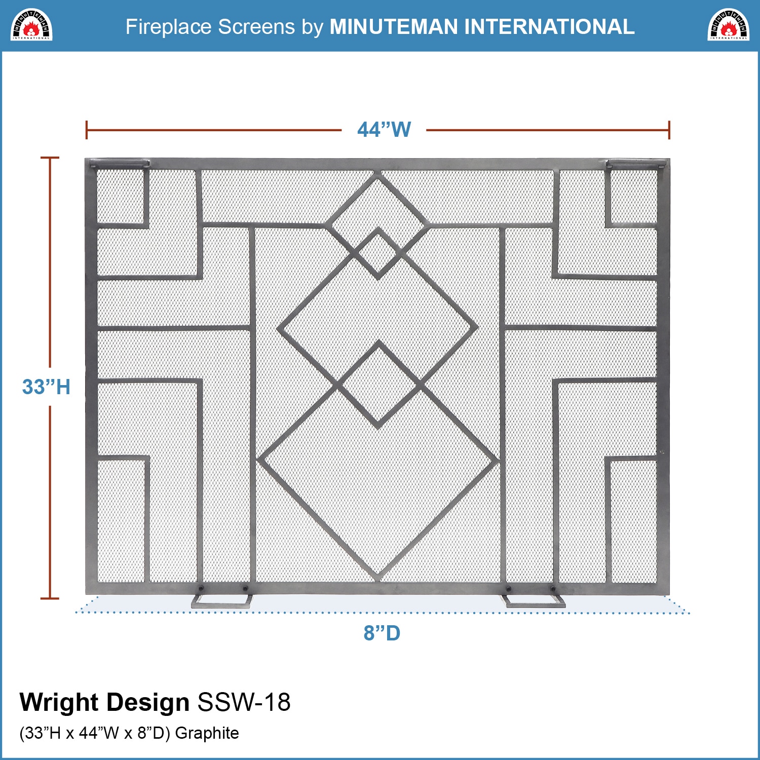 Minuteman International 8-in Graphite Iron 1-Panel Flat Fireplace Screen SSW-18 Sansujyuku sansujyuku.com