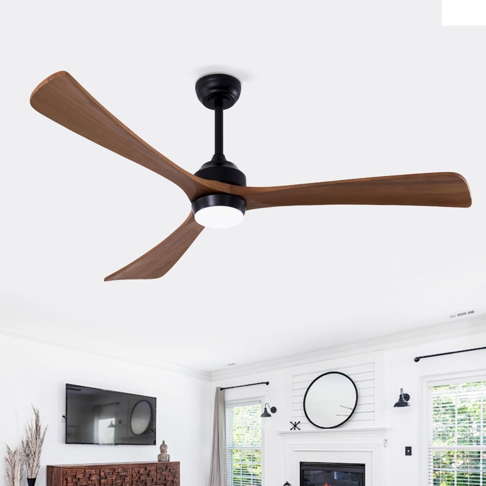 Basdien 62 in Matte Black Solid Wood Blades Ceiling Fan with Lights 3 Blades 6 Speed Remote Control Quiet Reversible DC Motor for Patio Living Room Bedroom Office Indoor Two Rods Energy Efficient Timer Easy Install Farmhouse Industrial