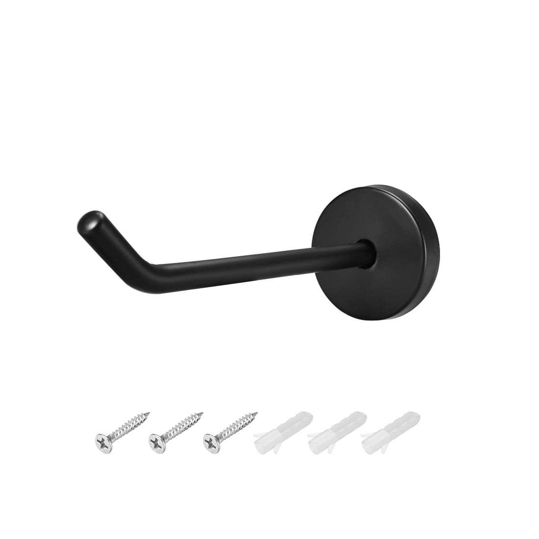 Unique Bargains 1pc Wall Mounted Hook Robe Hooks Single Towel Hanger With Screws Stainless Steel 3.66Inch Black)