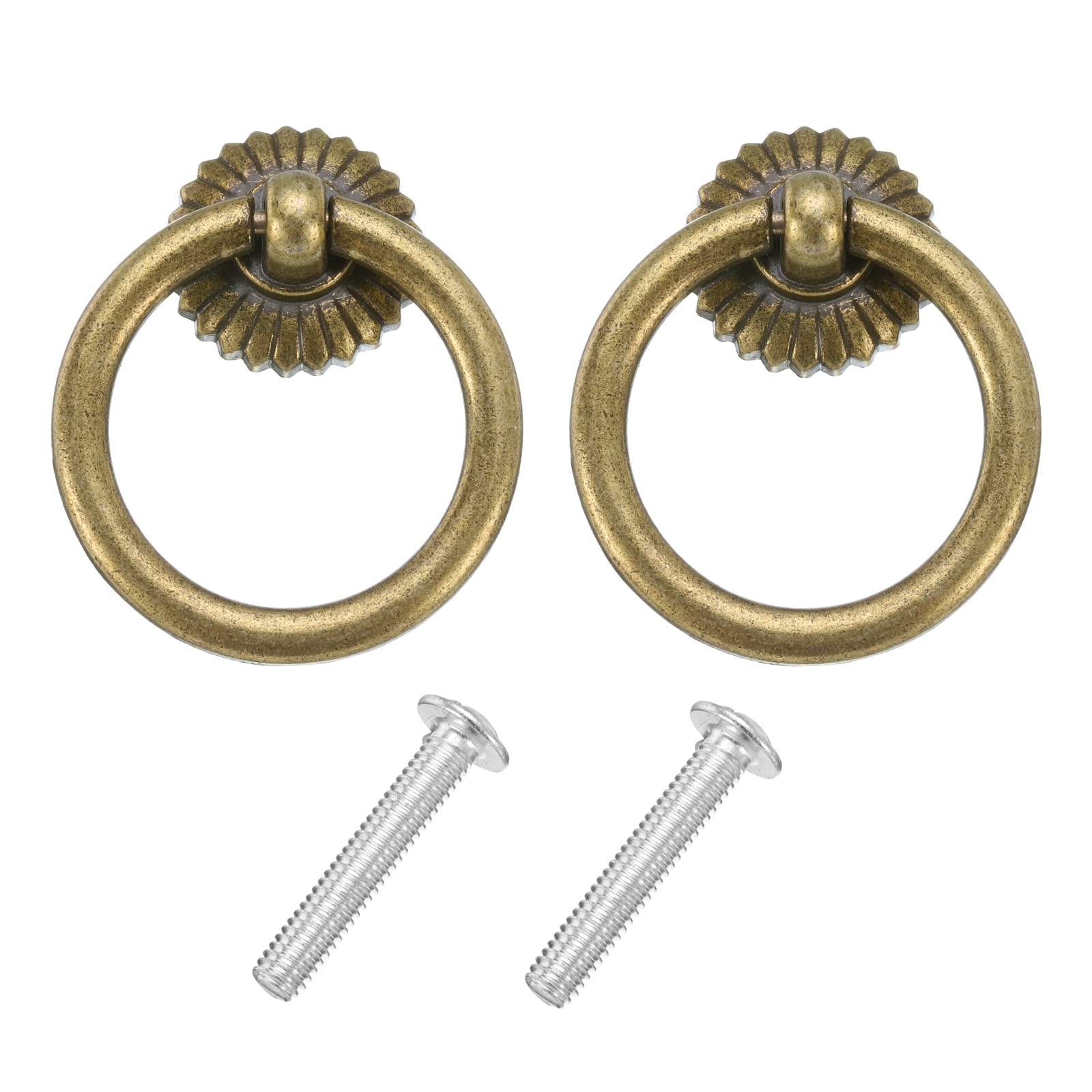 Unique Bargains 2 Sets Vintage Drop Ring Knobs Drawer Dresser Pulls Handles with Screws Zinc Alloy Bronze 1.8-Inch Long