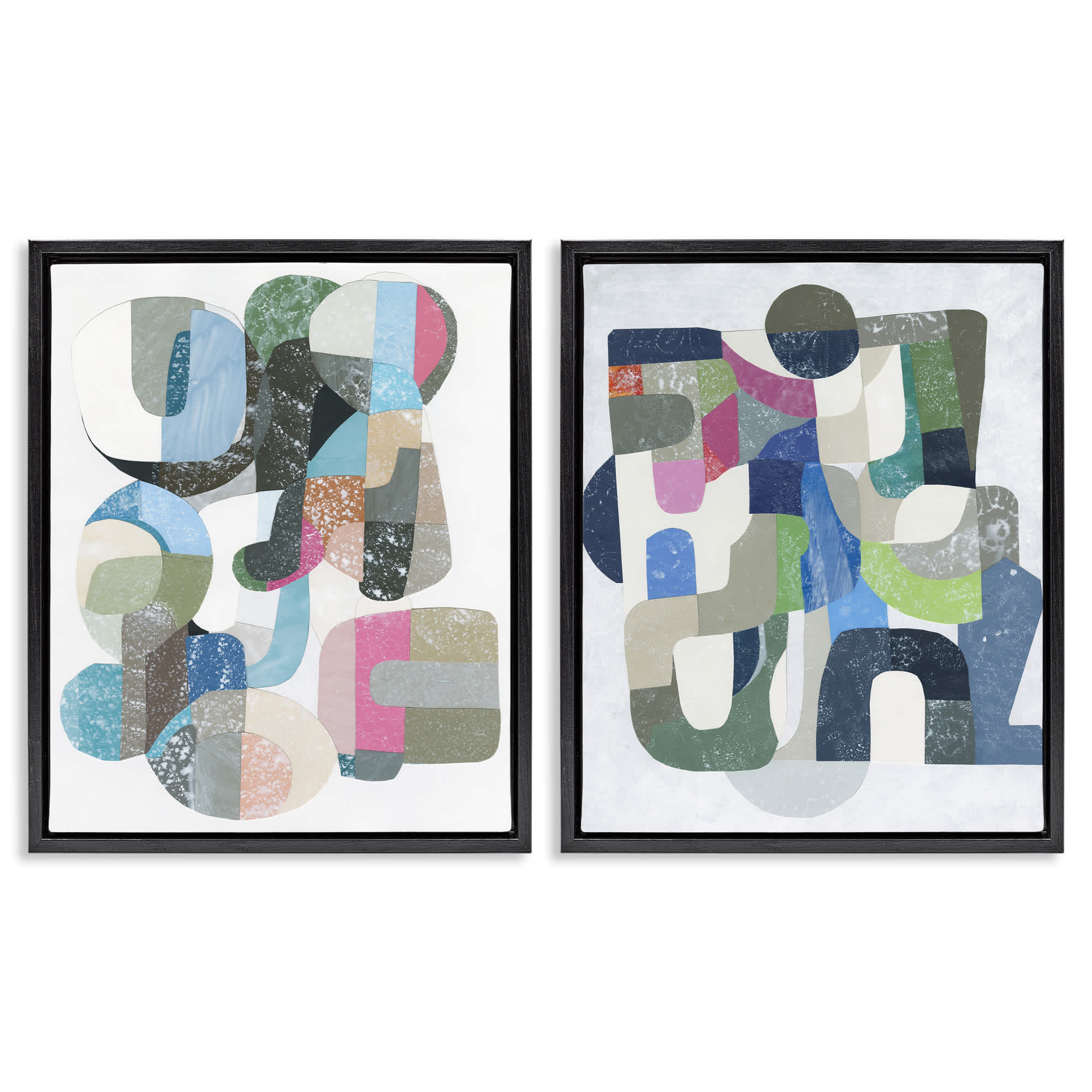 Stupell Industries B2-756-FFB-2PC-16X20 Retro Pastel Geometrics 2pc Floating Frame Set design by Coco Good