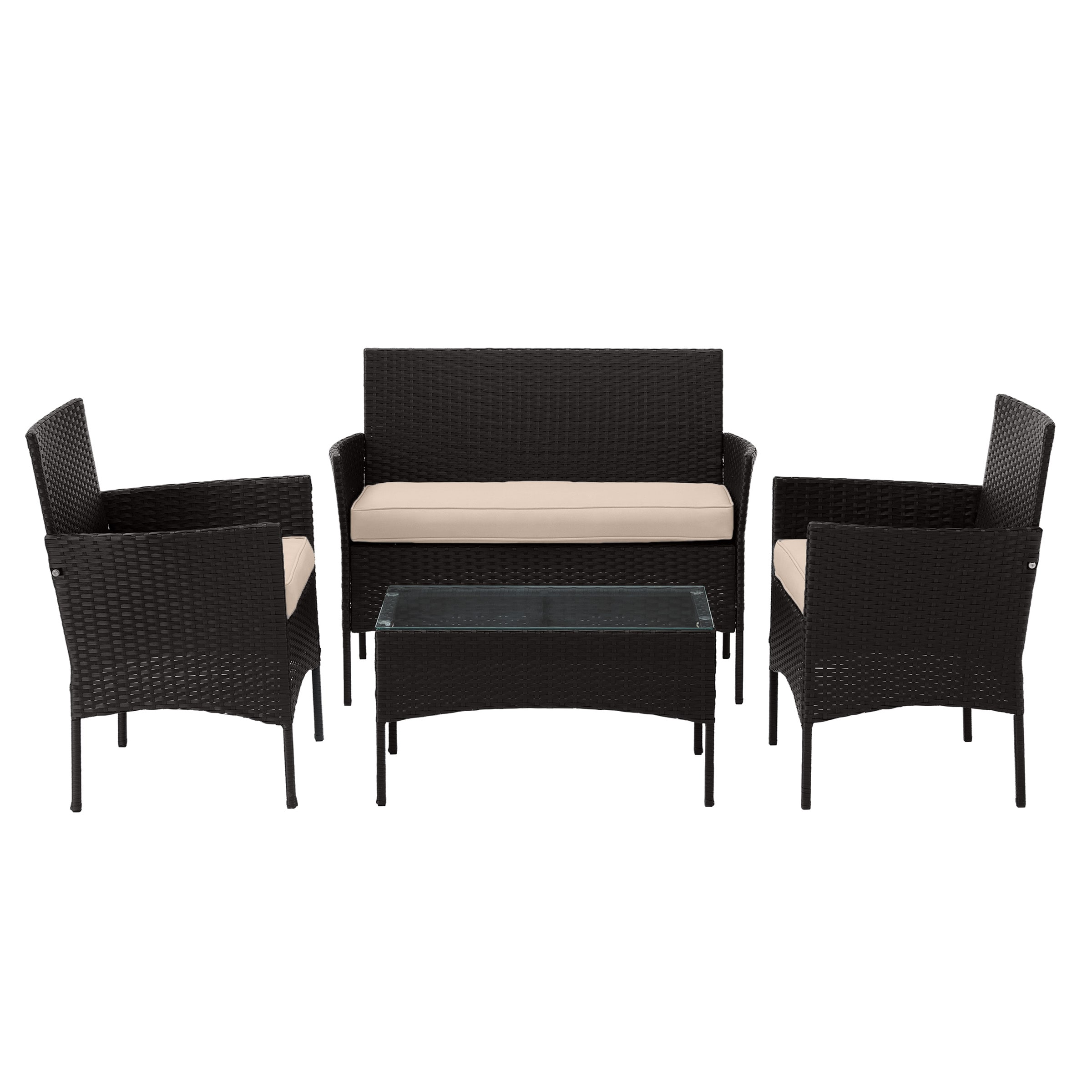 Lavish Home 4 -Piece Rattan Patio Sofa Conversation Set with Off-white Cushions #80-OUTD-WK-SOF2CHTBK