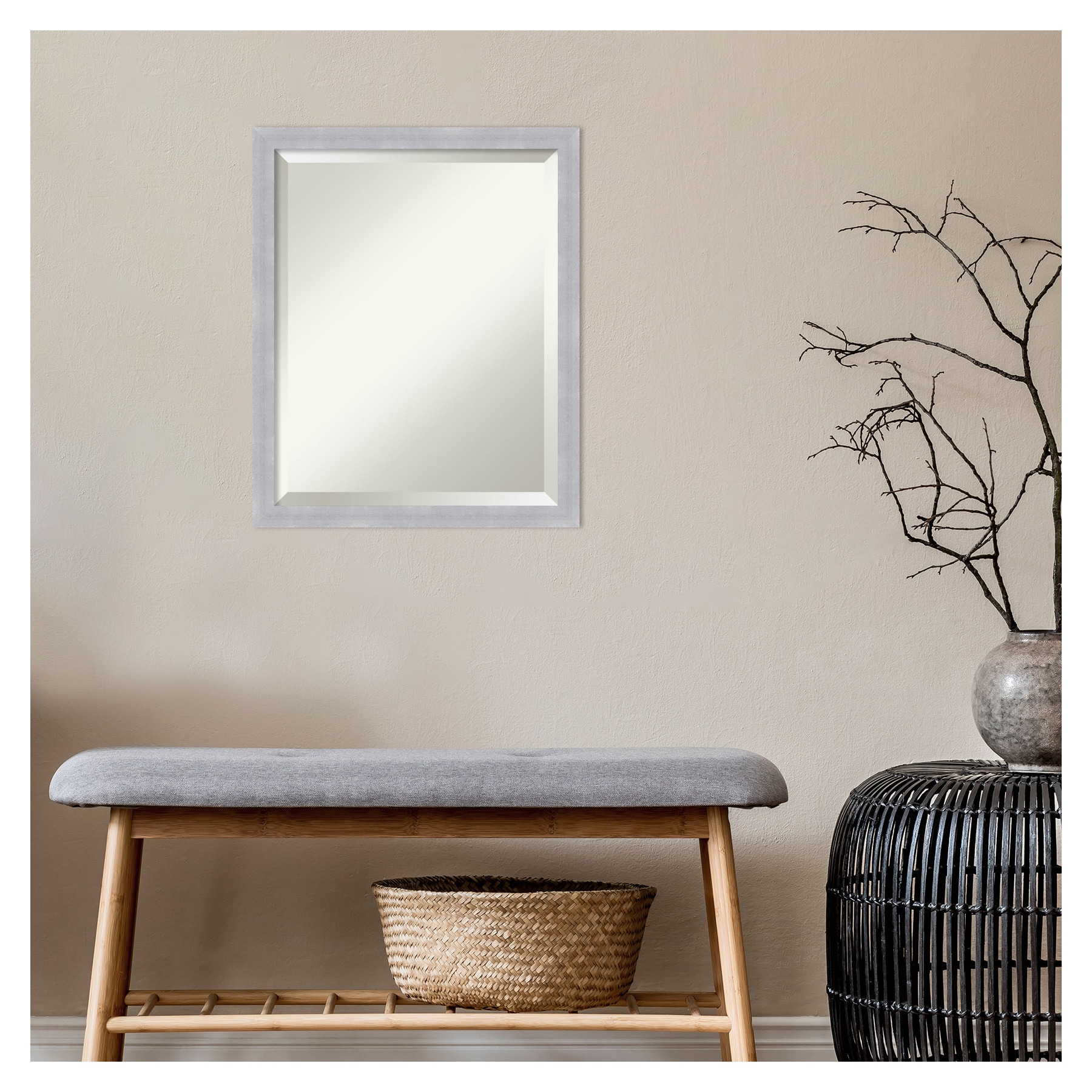 Grace Brushed Nickel Rectangular Wall Mirror with Silver Frame