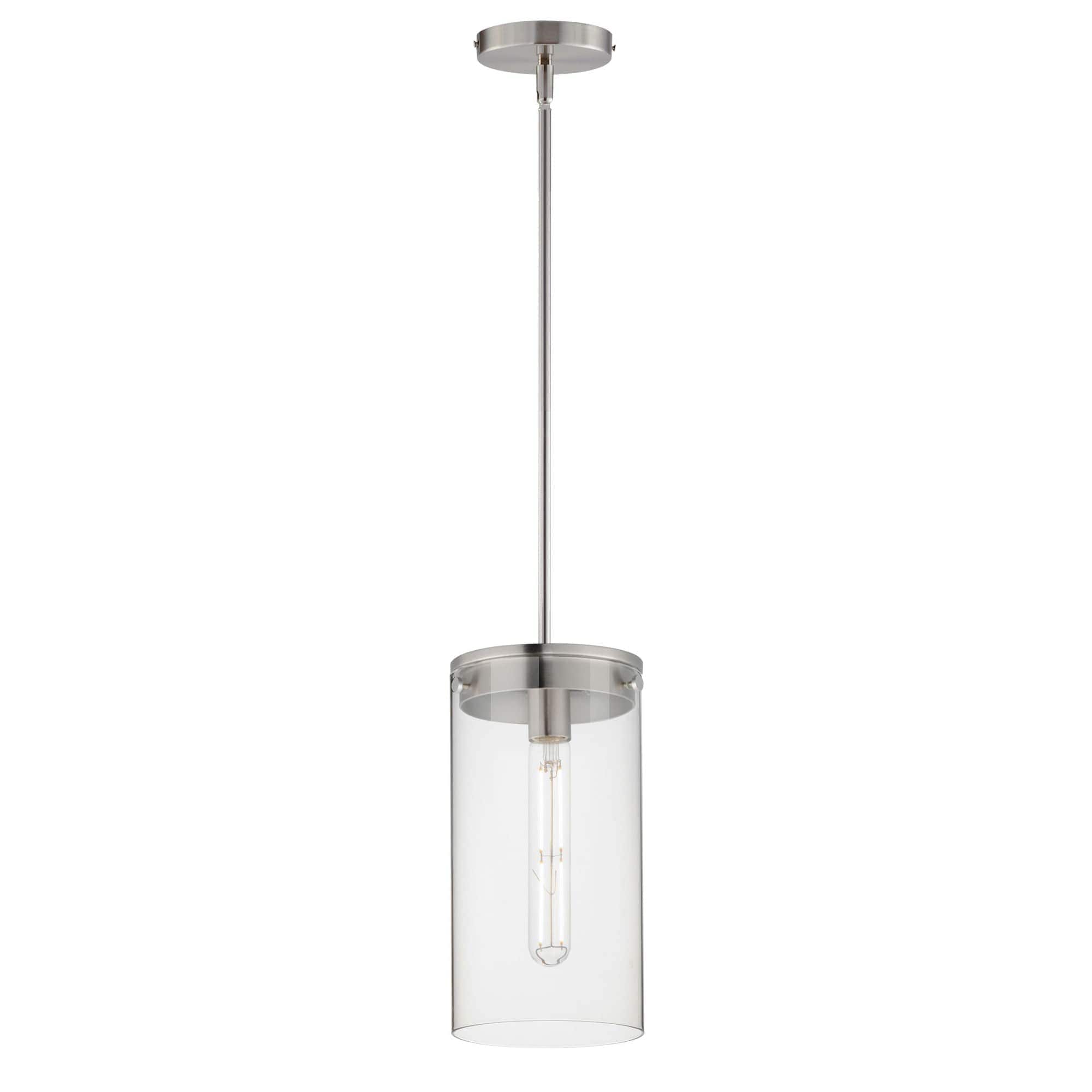 Maxim Lighting A-MX-12408CLSN Pinn 1 - Light Satin Nickel / Silver Transitional Incandescent Glass And Steel Pendant Light