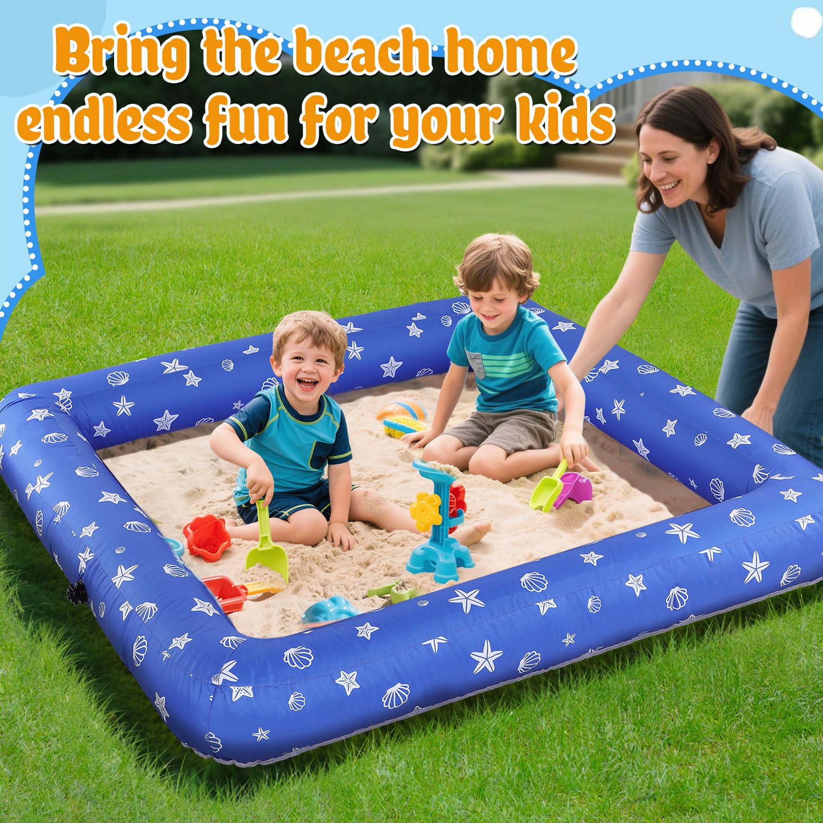 ITOPFOX Inflatable Kids Sandbox with Cover 59 x 59 Inch Outdoor Sand ...