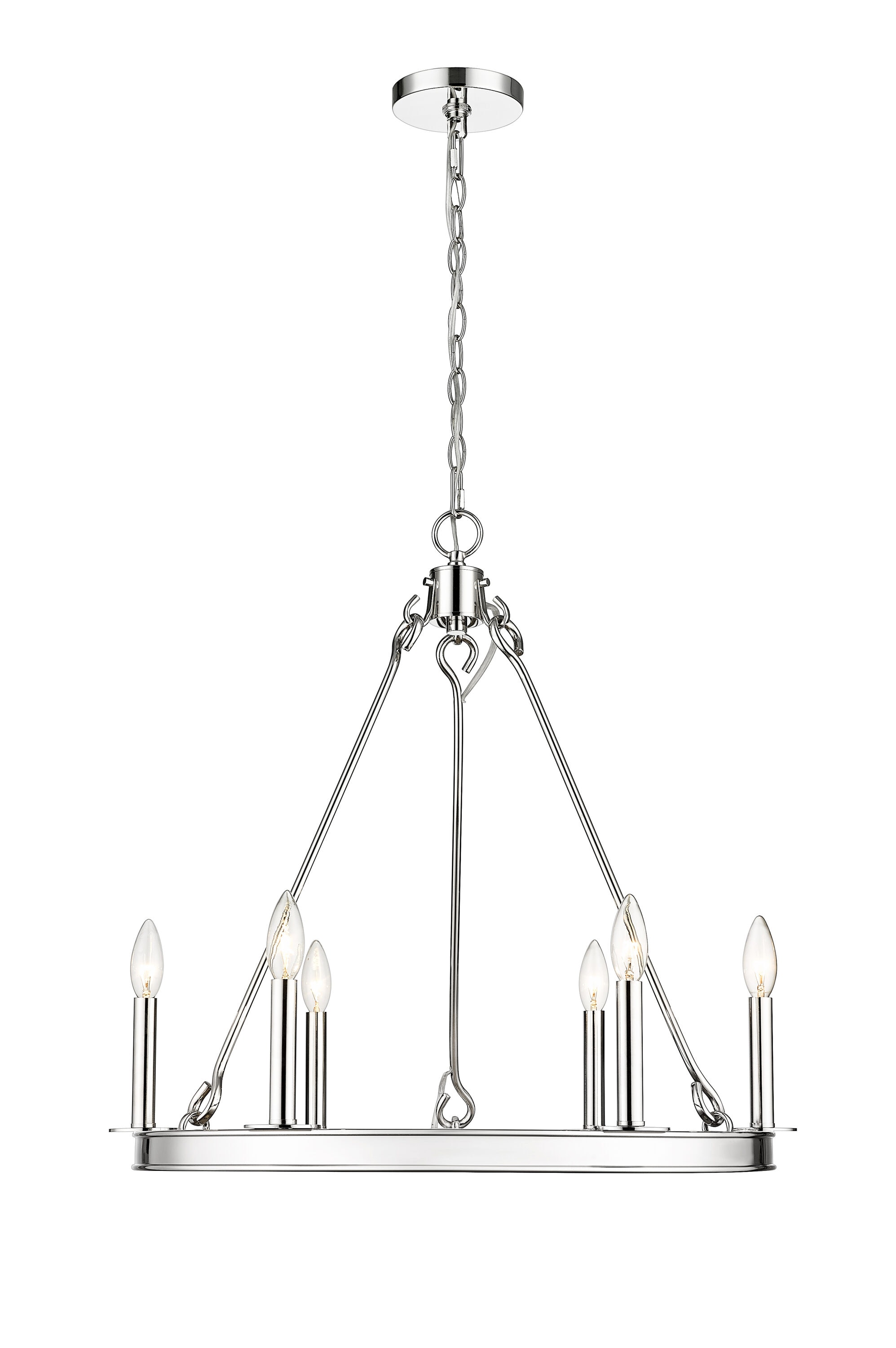Polished Nickel 6-Light Candle Chandelier with Round Frame