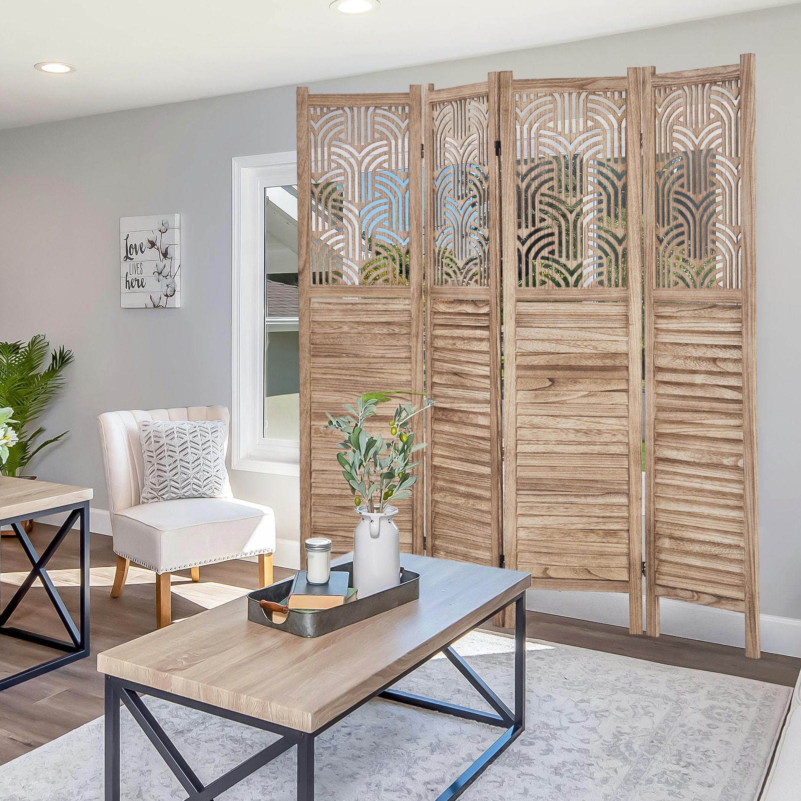 GarveeLife Bamboo Room Divider Screen 4 Panels Room Dividers Brown ...