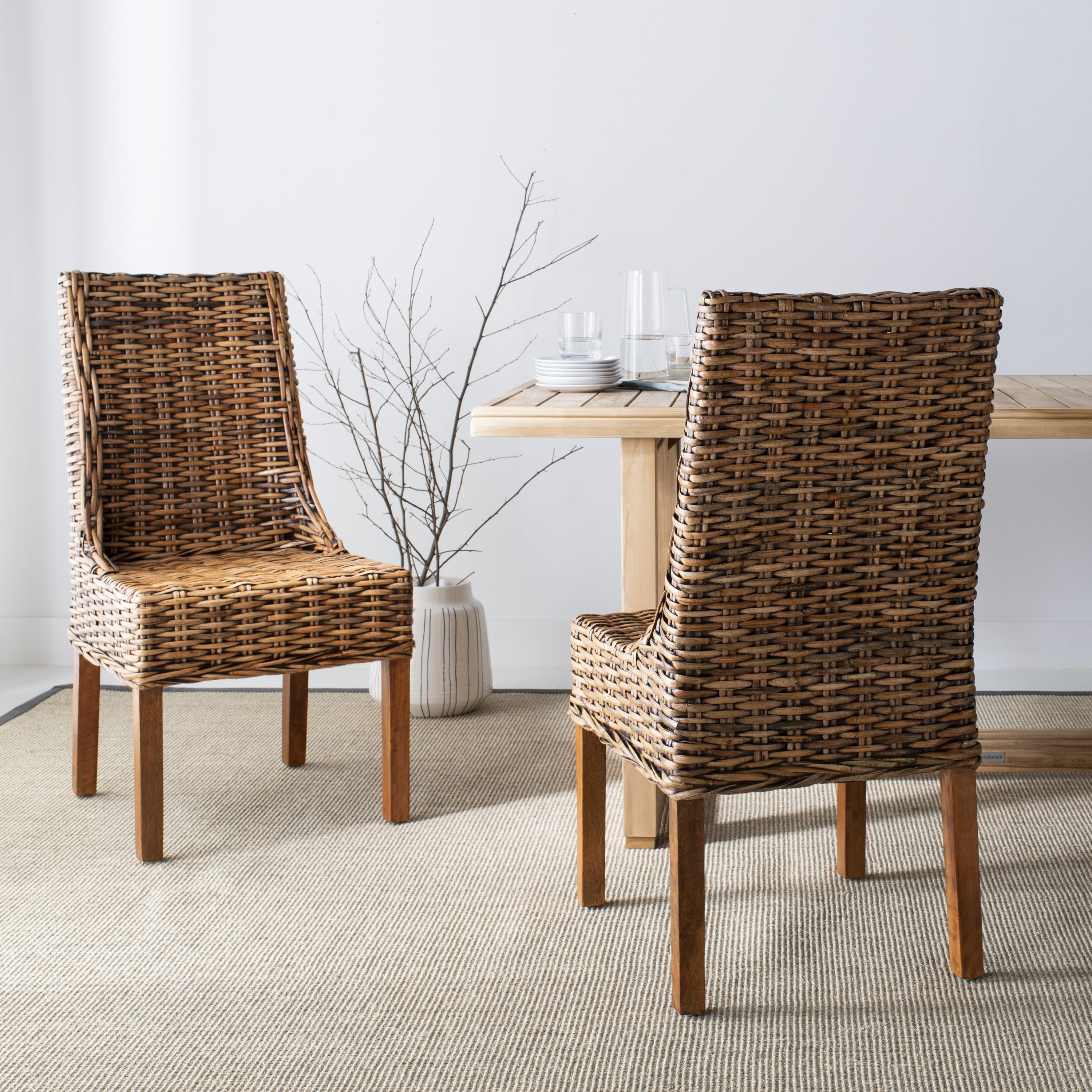 Safavieh Reinhardt Rattan Dining Chair - Set of 2 Black / Grey