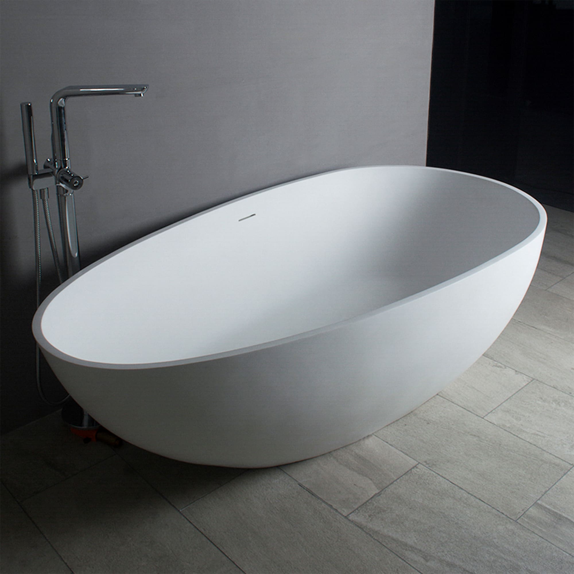 Matte White 67'' Solid Surface Freestanding Oval Bathtub