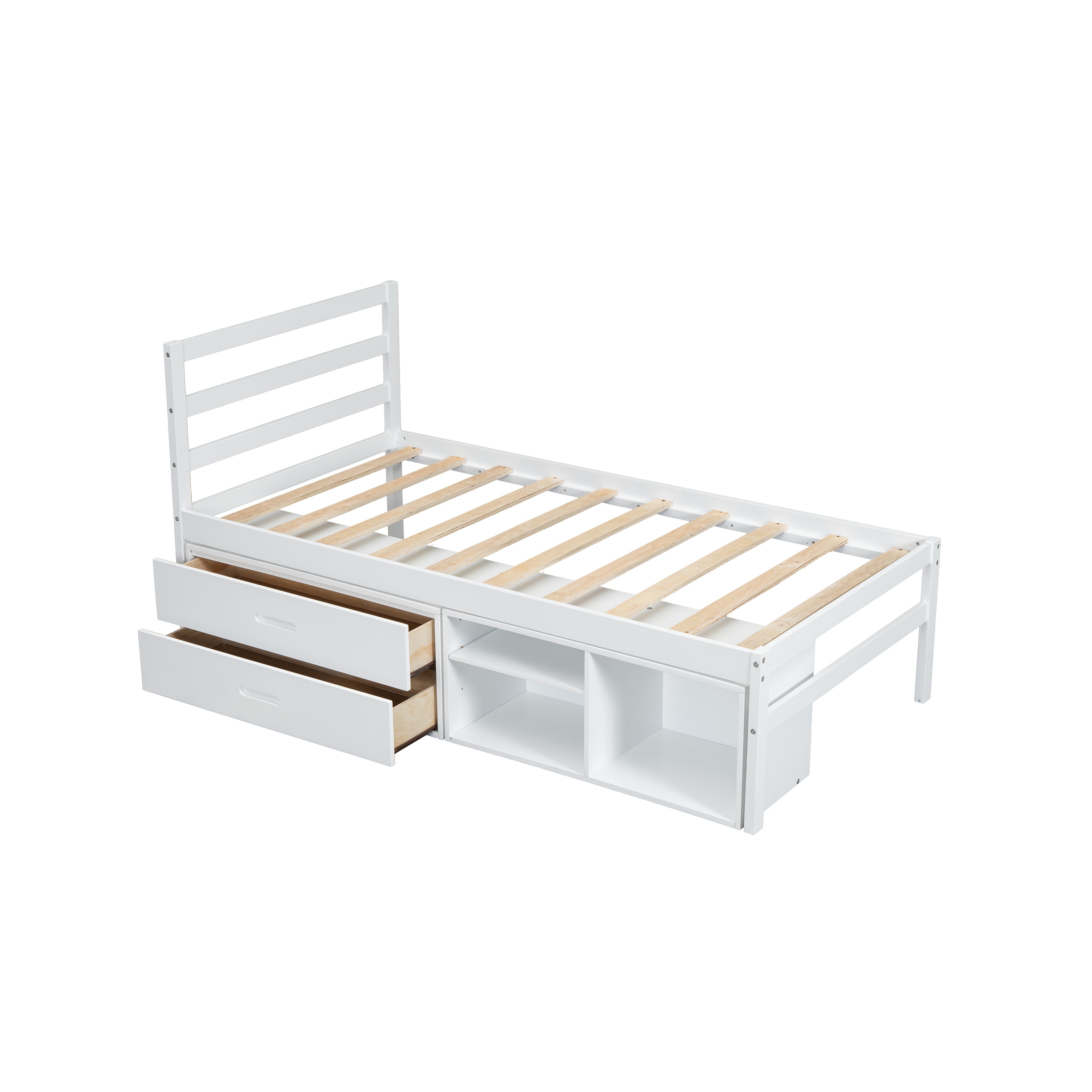 Damerin BD-A07 White Twin Wood Bed frame Bed with Storage