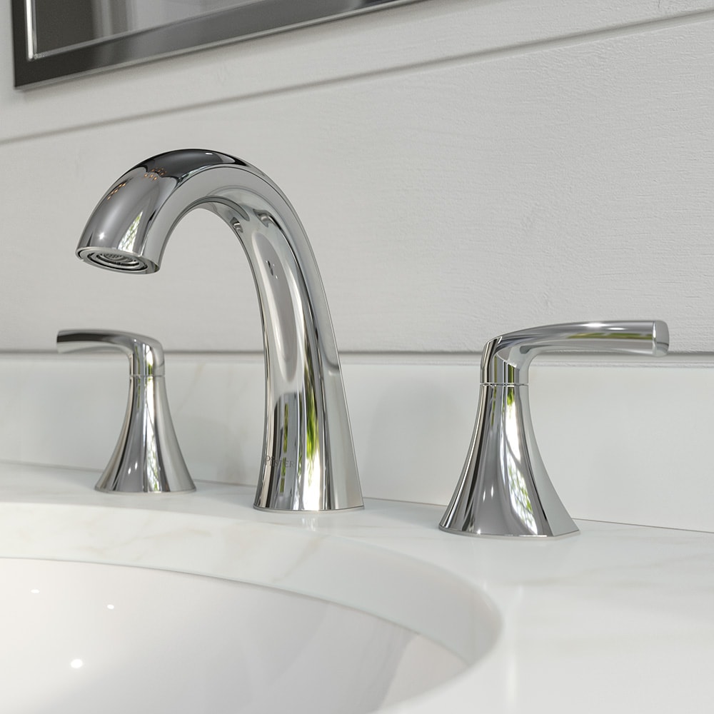 Pfister LF-049-RCHC Rancho Polished Chrome Widespread 2-handle WaterSense Mid-arc Residential Handle Bathroom Sink Faucet with Drain