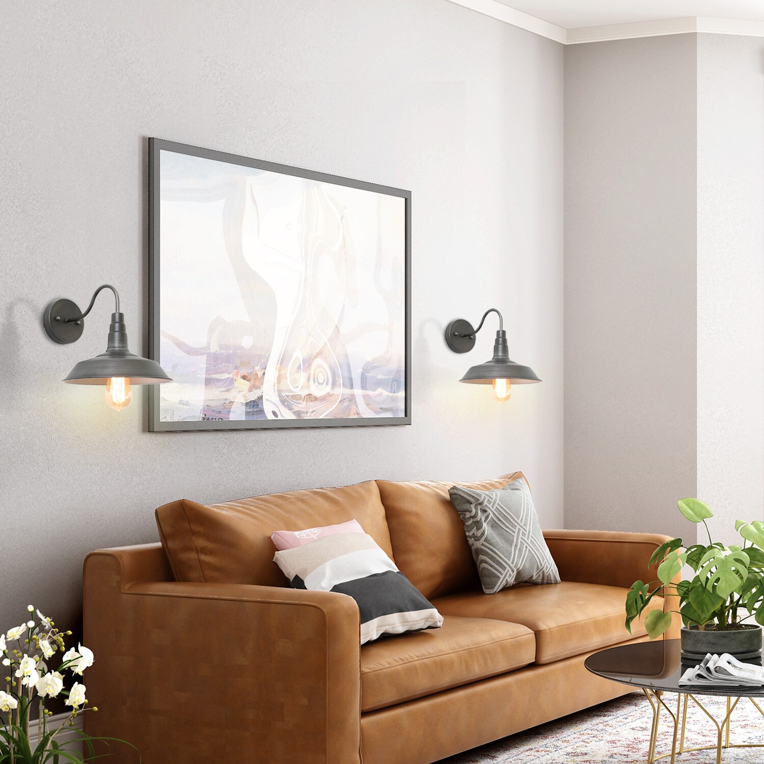 wall sconces over sofa