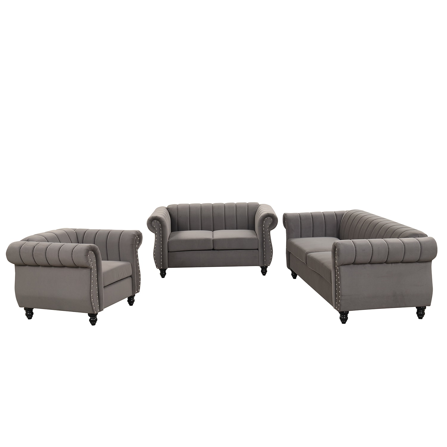 Bybafun Modern 3-Piece Polyester/Polyester Blend Gray Living Room Set ...