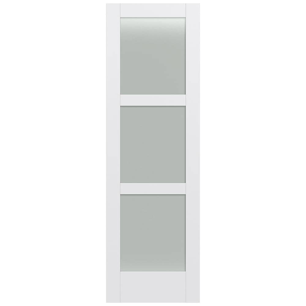 JELD-WEN LOWOLJW221100374 MODA 1035W 30-in x 96-in Primed 3-panel square Frosted glass Smooth Solid core Primed MDF Slab Door