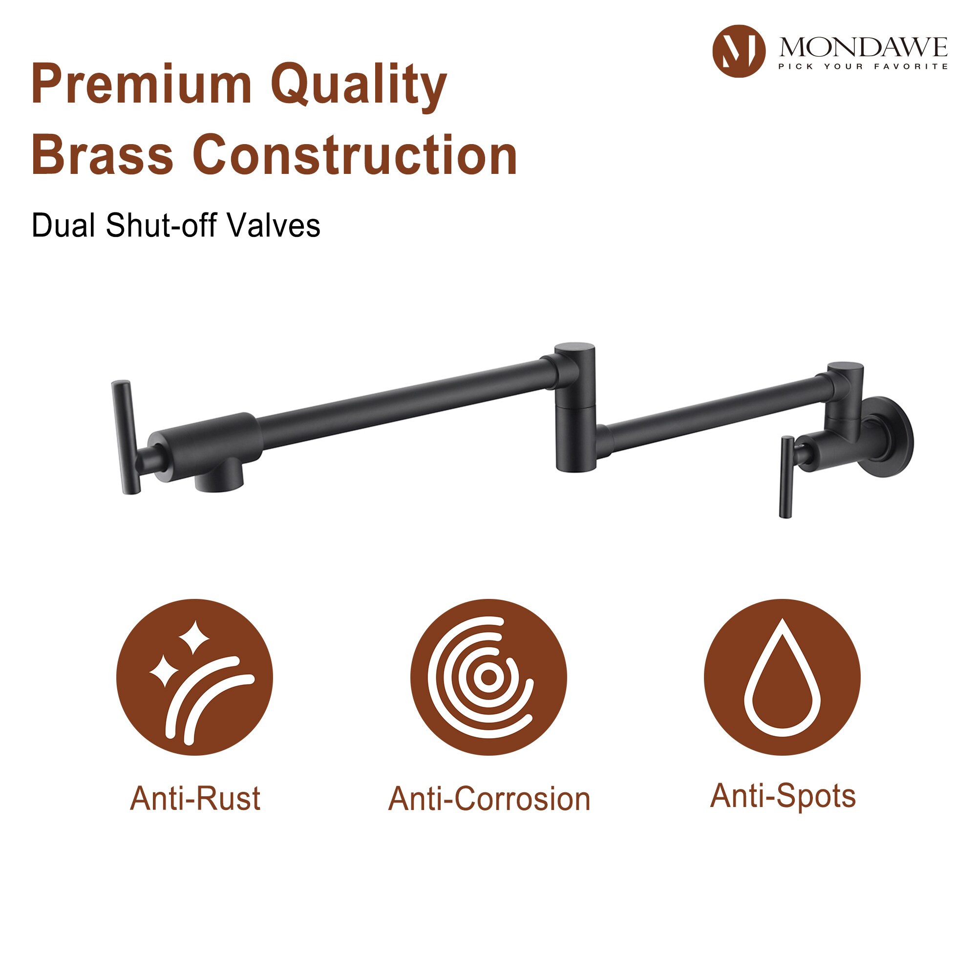 Mondawe Matte Black Double Handle Wall-mount Pot Filler Kitchen Faucet