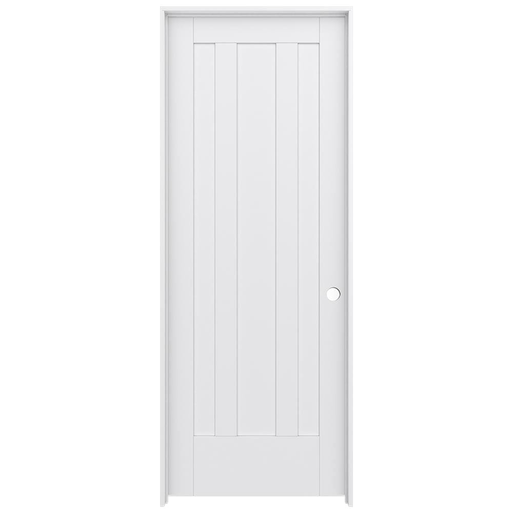 JELD-WEN LOWOLJW229300002 24-in x 80-in Primed Solid core 3-panel square Left hand Smooth Primed MDF Flat Jamb Single Prehung Interior Door