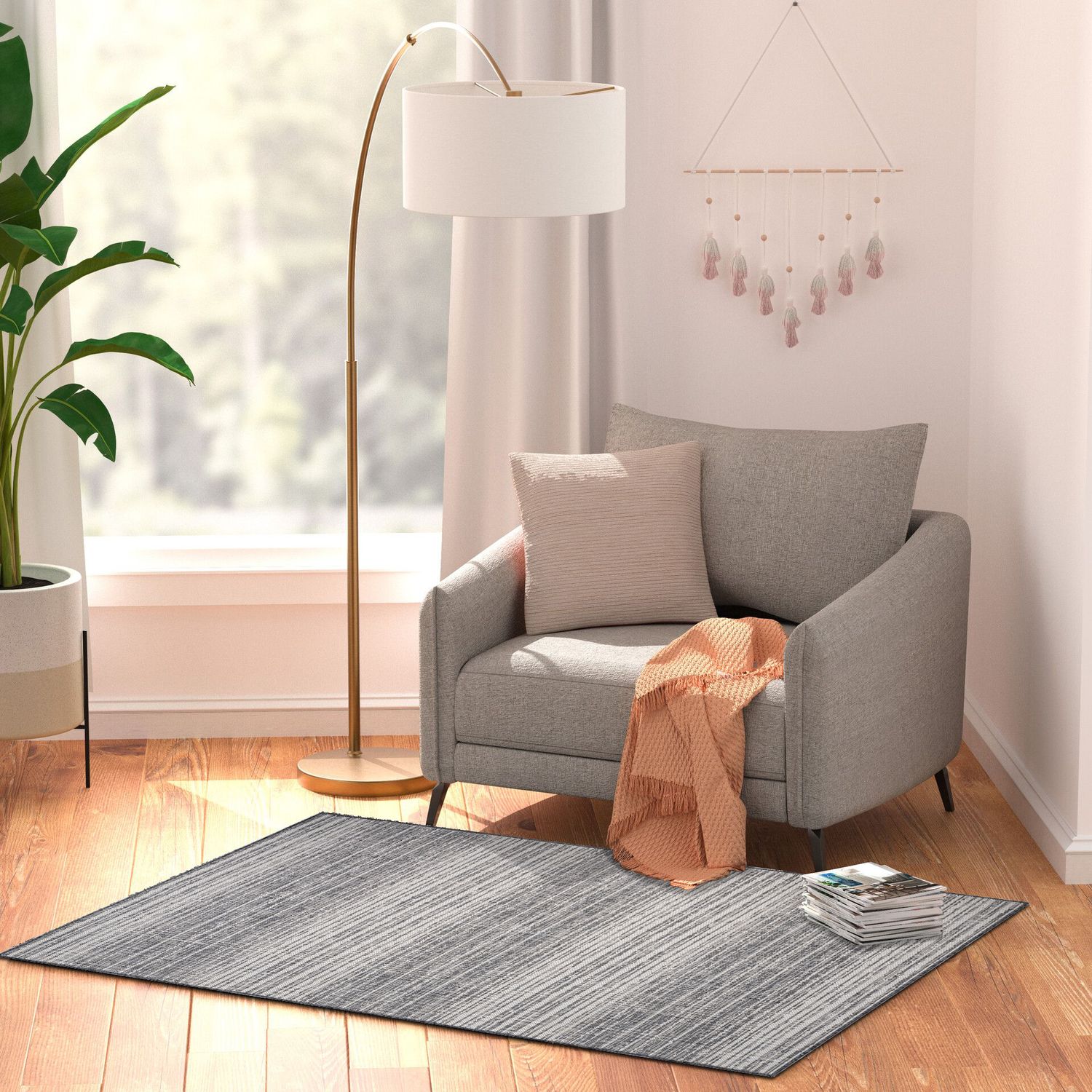 LR Home 1937A2084934J8 5 X 7 Anthracite/Gray/White/Cream Indoor/Outdoor Stripe Area Rug