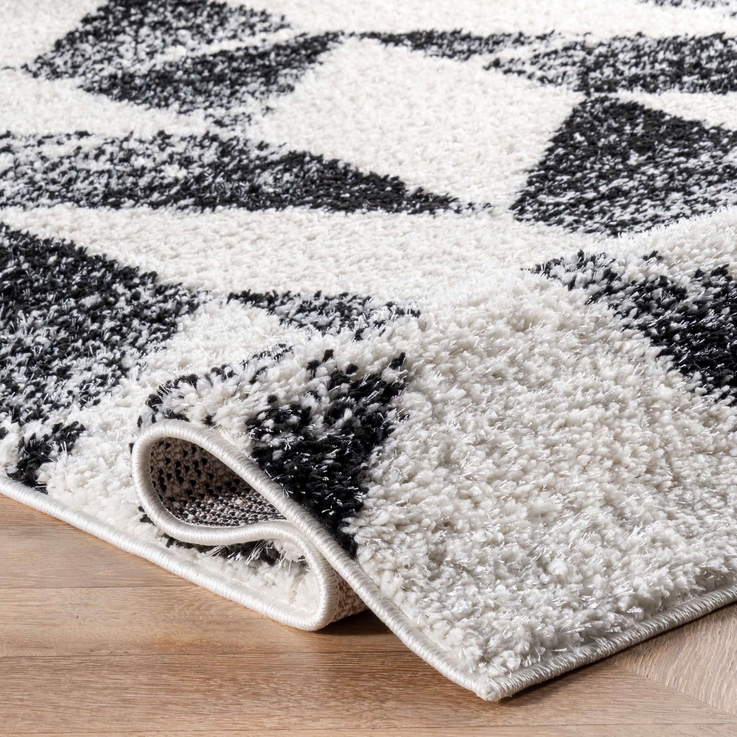Elysian Herringbone 9' x 12' Black and White Shag Area Rug