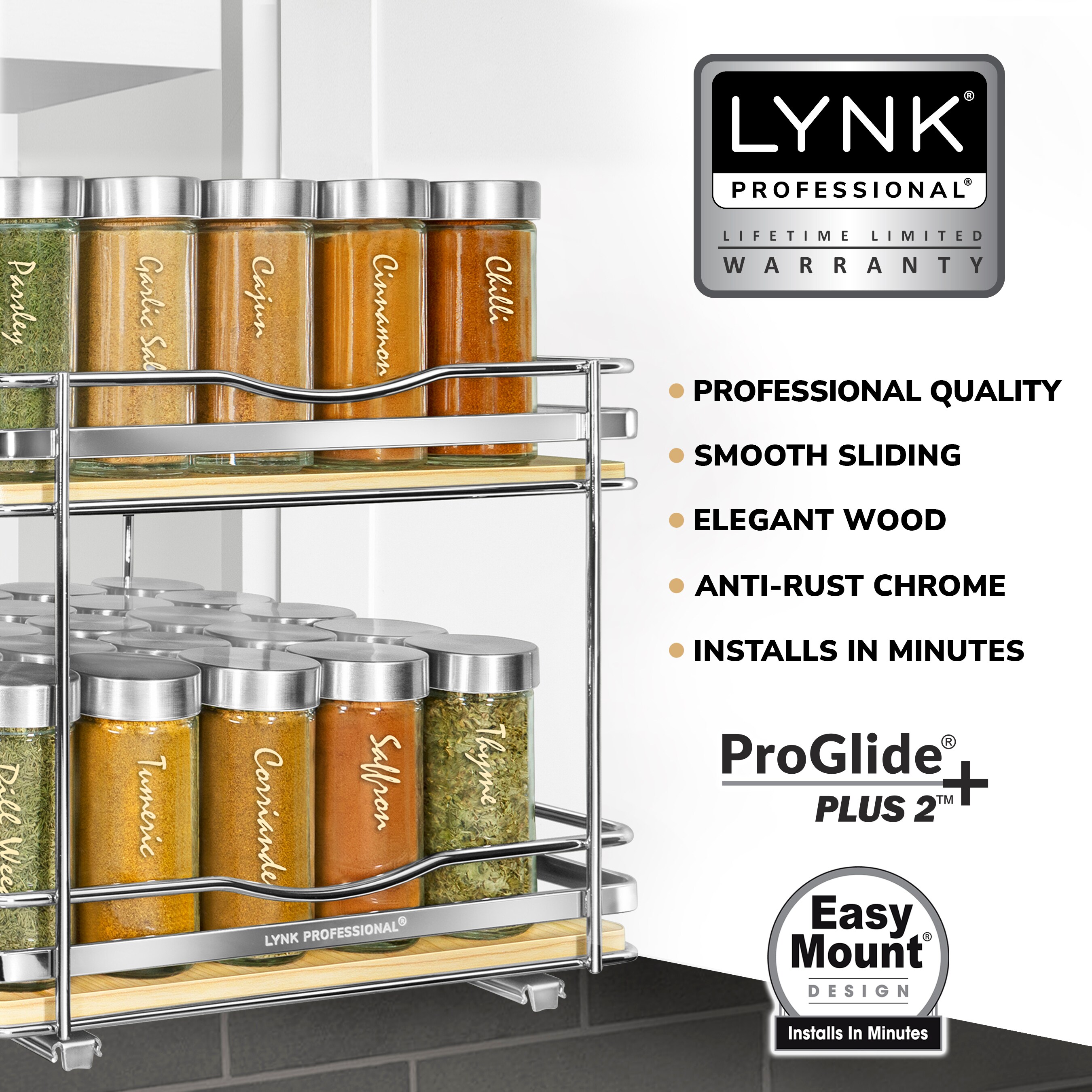 Lynk Professional 10.3-in W x 2.8-in H 1-Tier Cabinet-mount Metal Pull-out  Spice Rack in the Cabinet Organizers department at