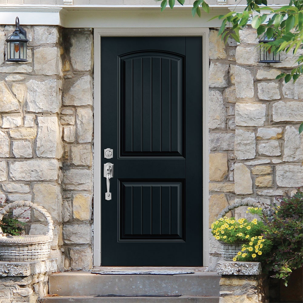 Masonite 1218296 36-in x 80-in x 4-9/16-in Fiberglass No glass Right-hand inswing Eclipse Painted Prehung Front Door with Brickmould Insulating core