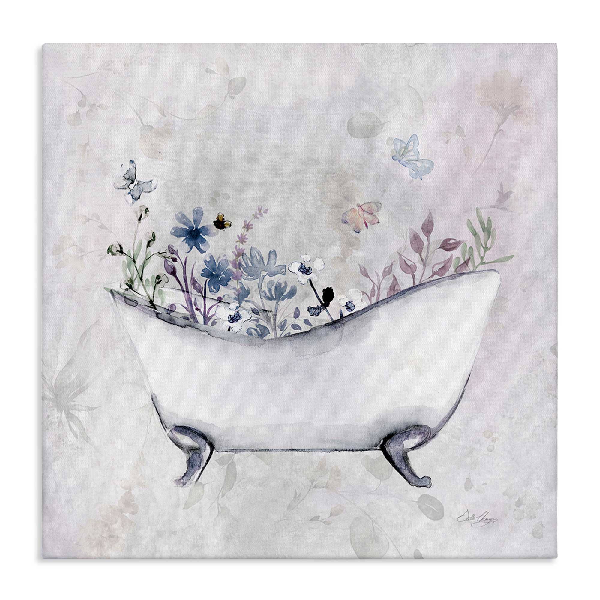 Stupell Industries BS-137-CN-36X36 Delicate Bath with Botanics Canvas Wall Art By Stella Chang 36 x 36