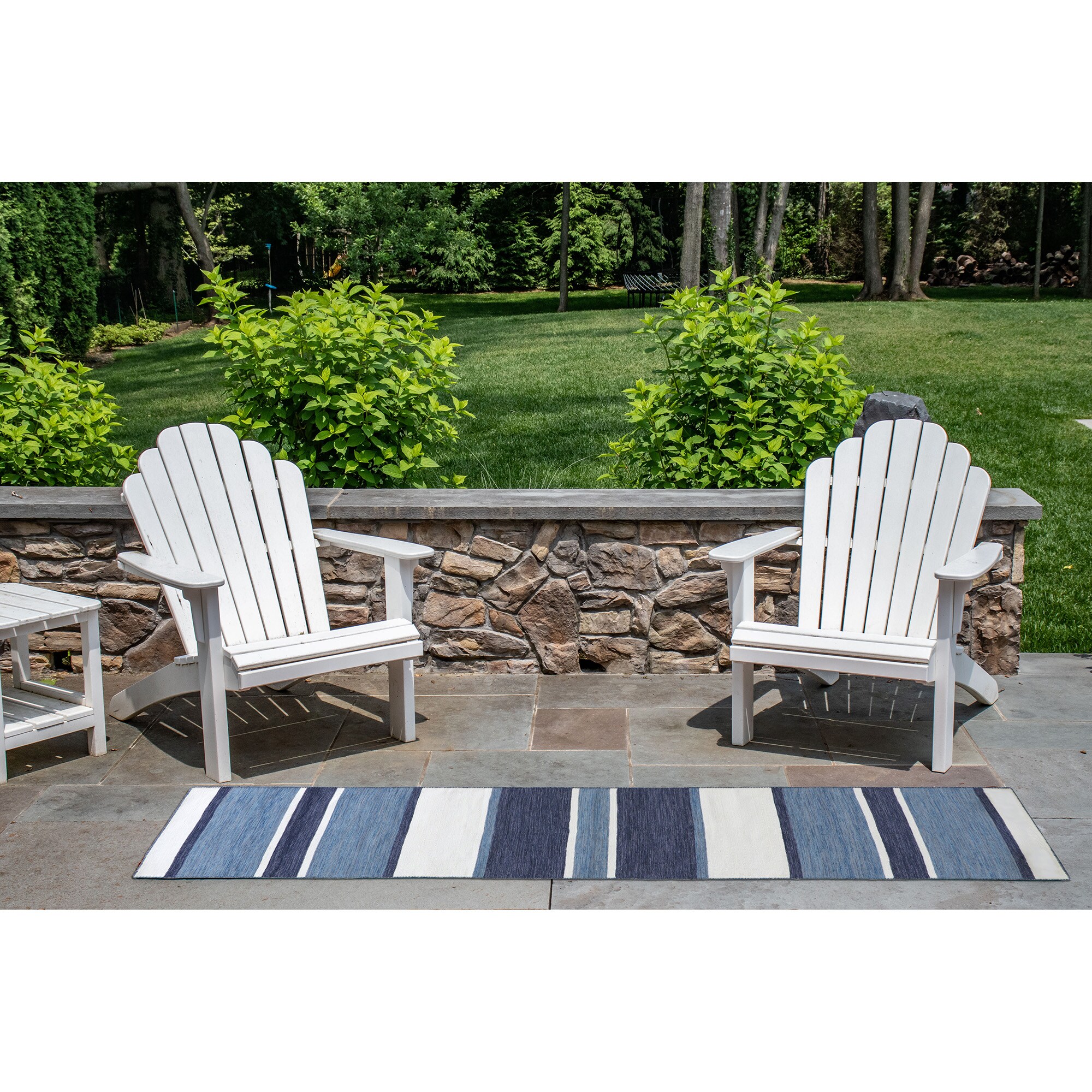 Coastal Stripe Navy Synthetic 2' x 8' Reversible Outdoor Runner Rug