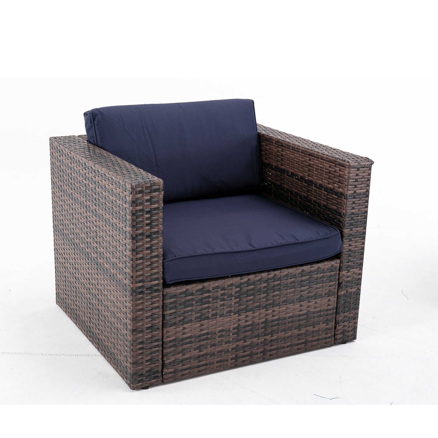 SINOFURN Rattan Outdoor Sectional With Blue Cushion(S) And Rattan Frame ...