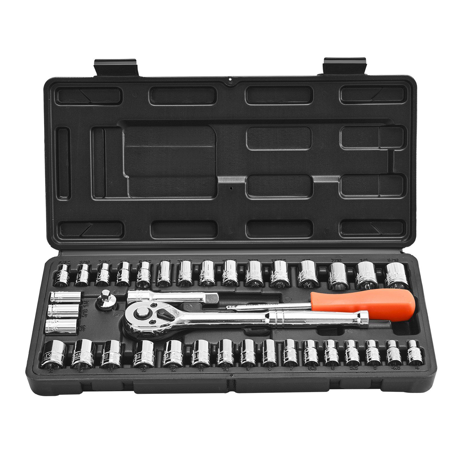 Slickblue 39-Pieces 3/8 1/4-in Drive SAE and Metric 6-Point Socket Set with Ratchet Wrench and Case