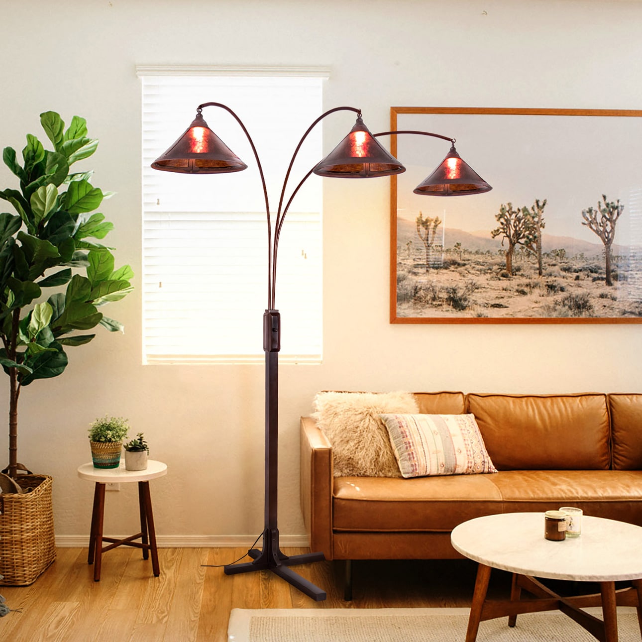 Espresso Bronze Adjustable Multi-Head Arc Floor Lamp
