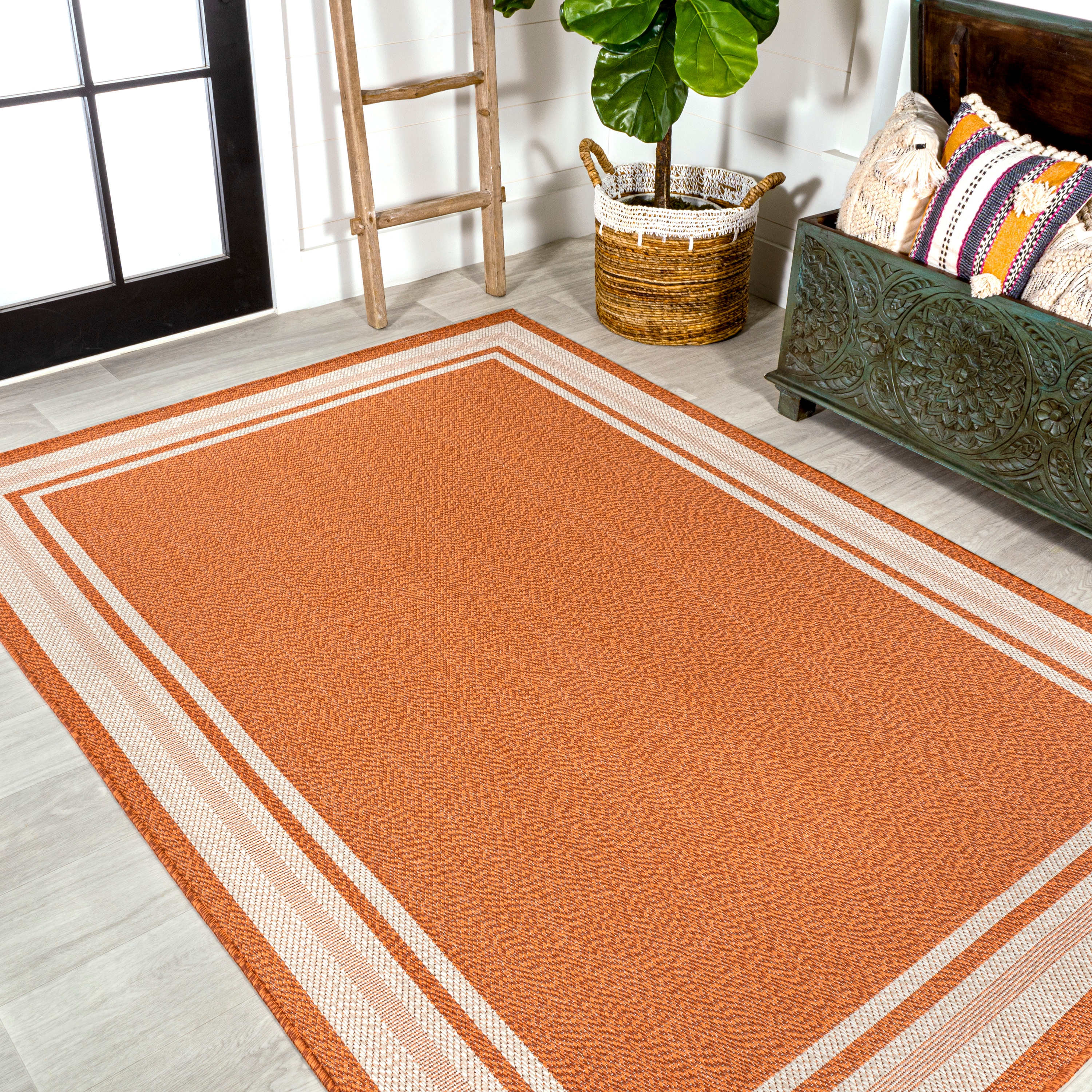 Ivory Stripe Easy-Care 4' x 6' Synthetic Indoor/Outdoor Rug