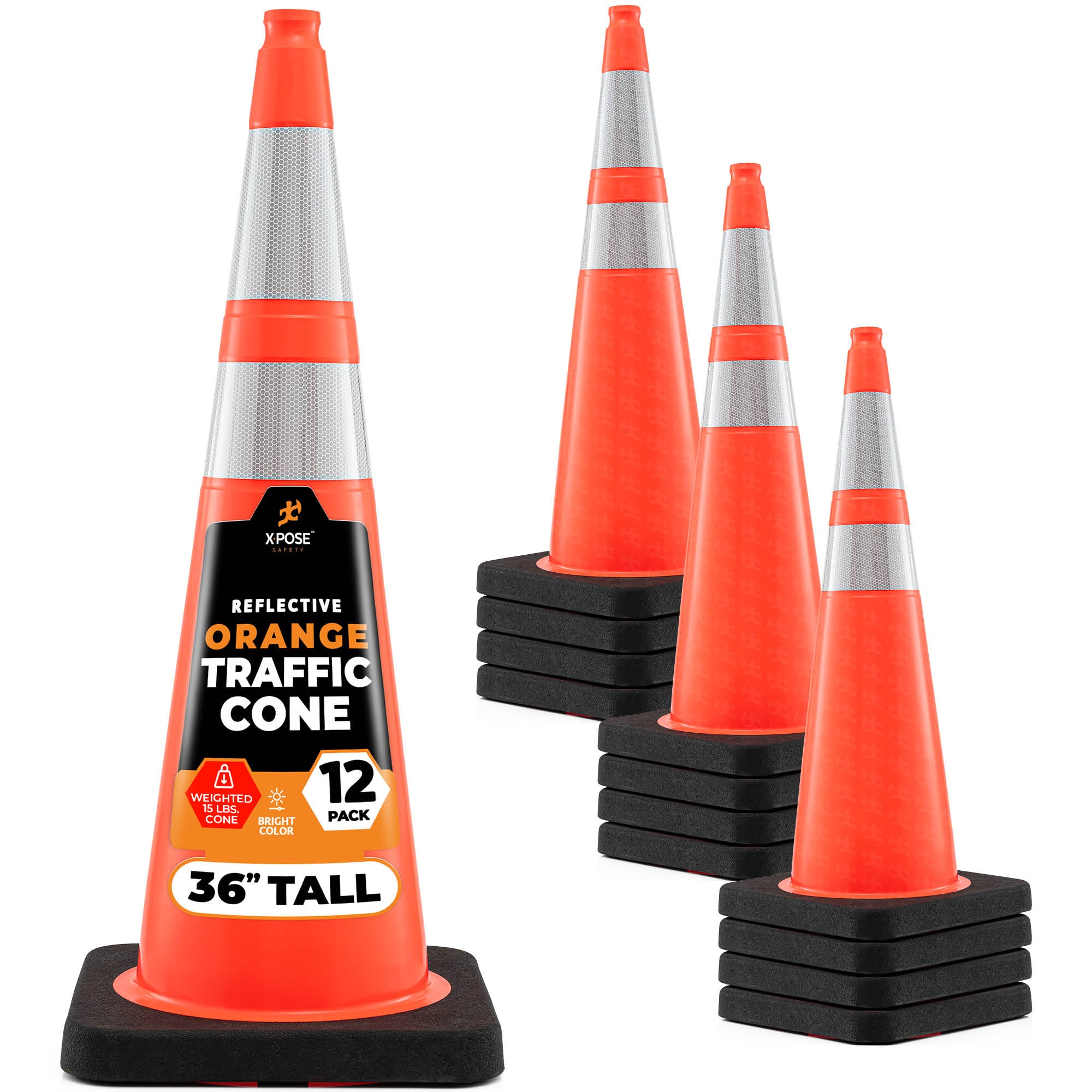 XPOSE SAFETY OTC36-64-15L-12-X 12 -Pack 36-in Orange Traffic safety cone