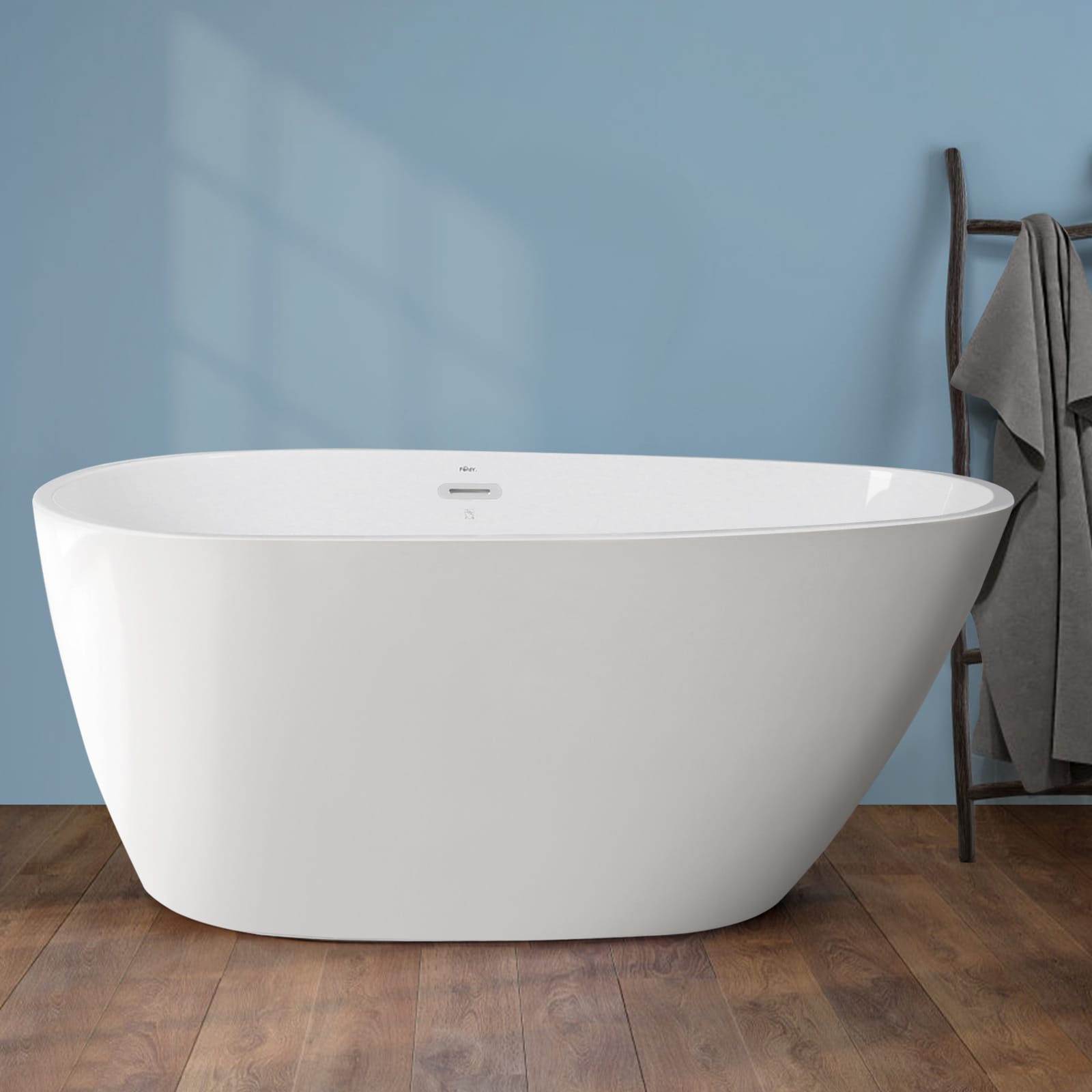 Tamago 29.5-in x 55.1-in White Acrylic Oval Freestanding Soaking Bathtub with Drain (Center Drain) | -02561-1400 - FerdY FERDY-02561-1400