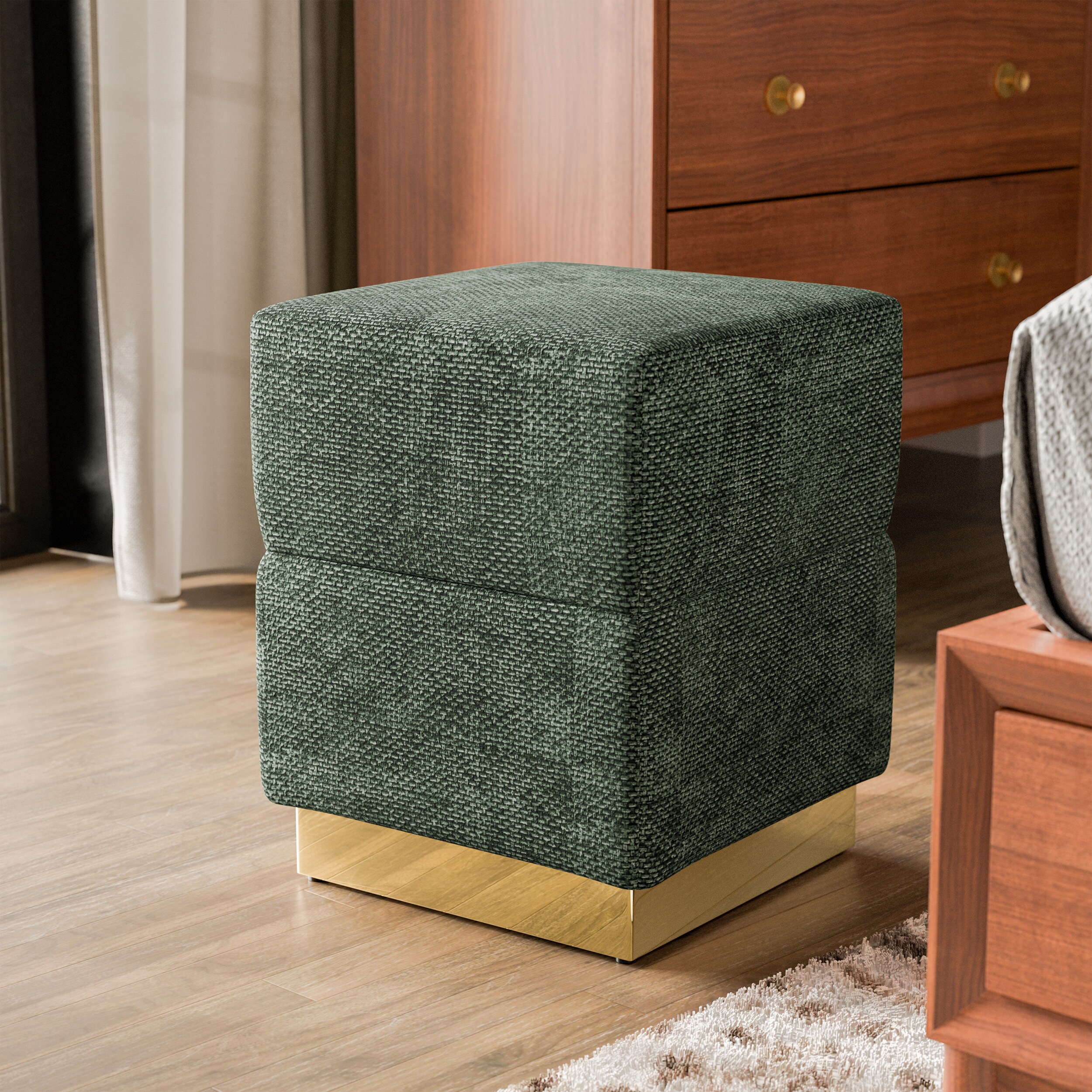 Furniture of America IDF-AC8005GR Ponzu Glam Green Chenille Ottoman