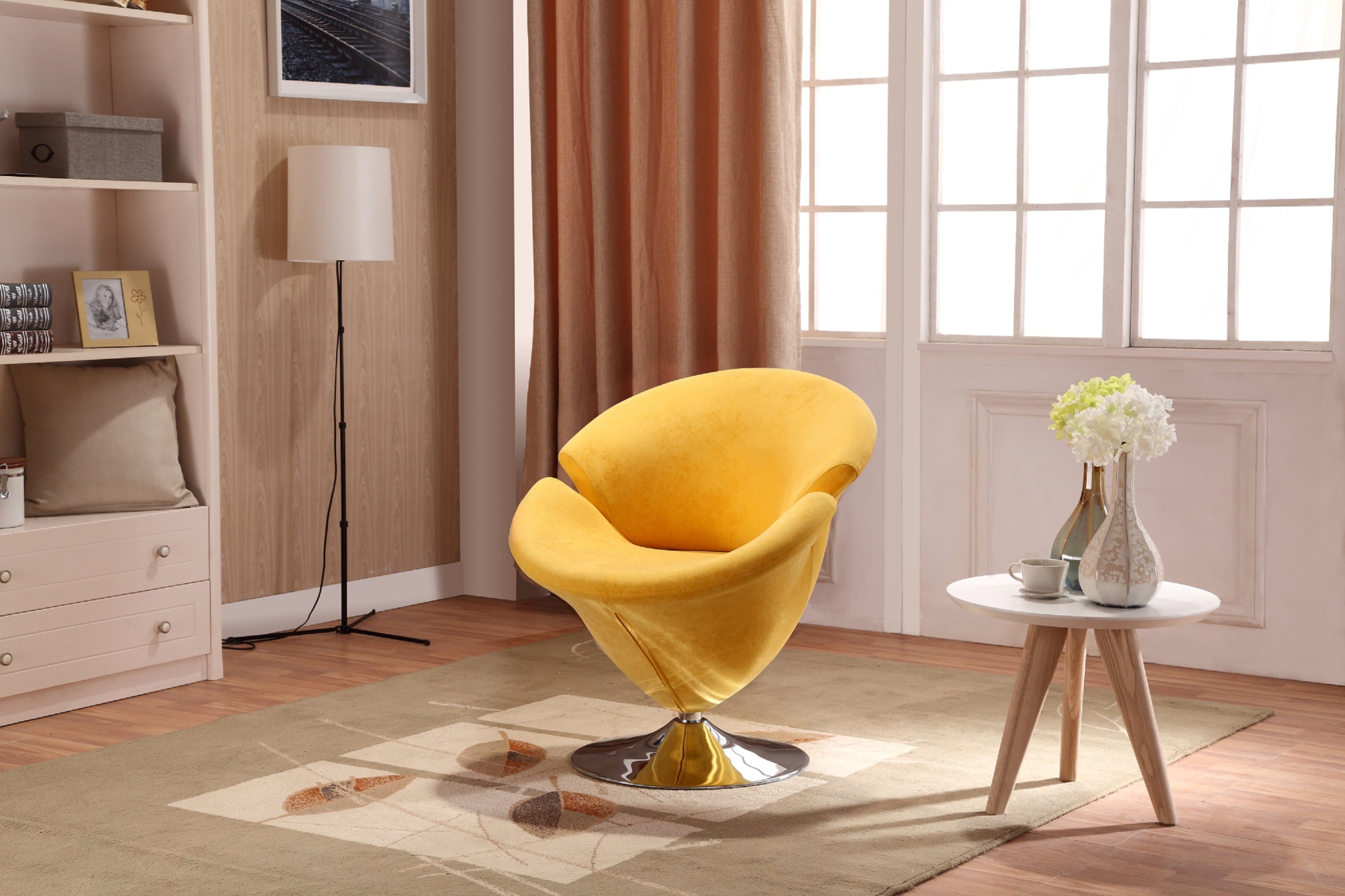 Manhattan Comfort 2-AC029-YL 2 Modern Yellow and Polished Chrome Velvet Accent Chair