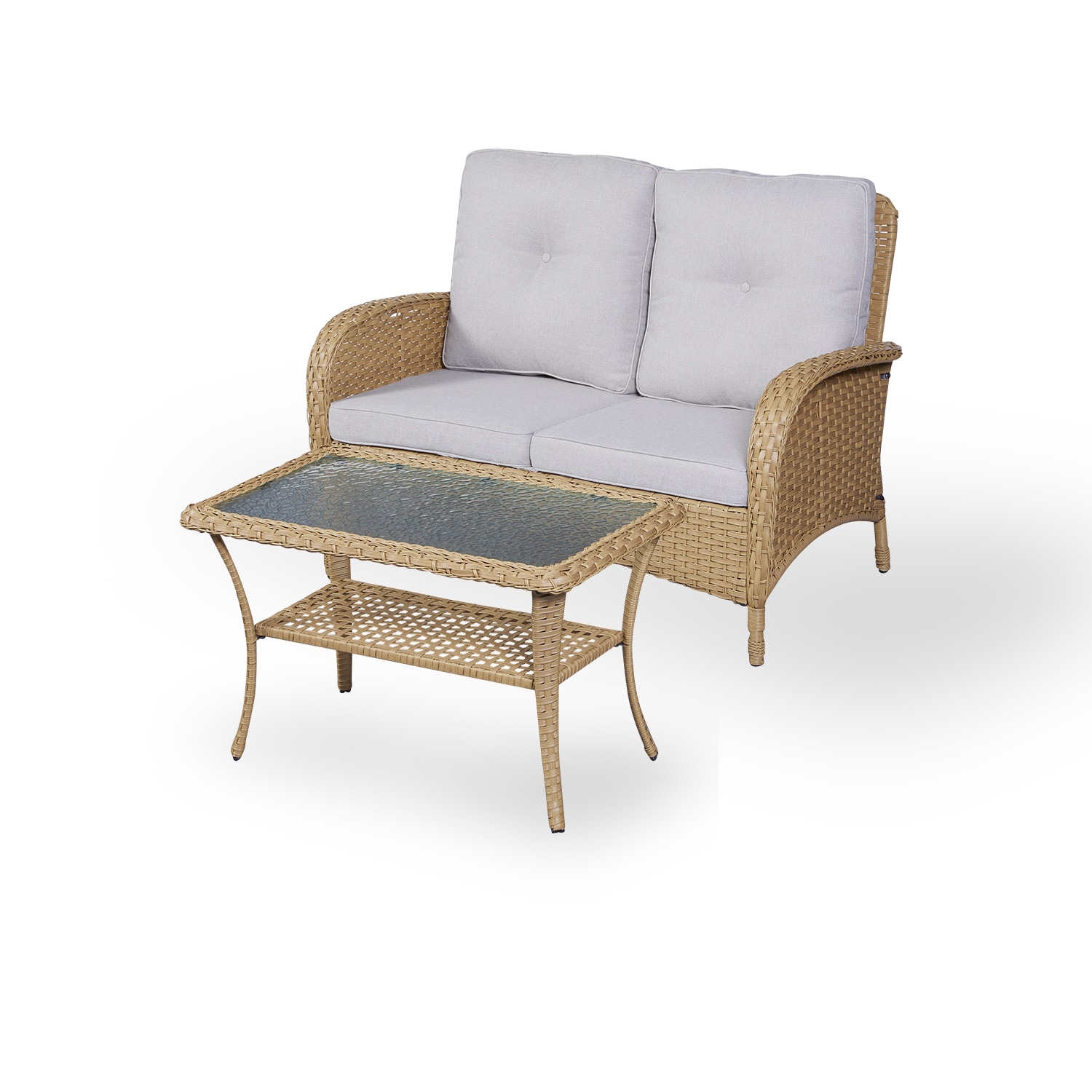 Rilyson FS046-1 New wicker 2 -Piece Wicker Patio Conversation Set with Yellow Cushions