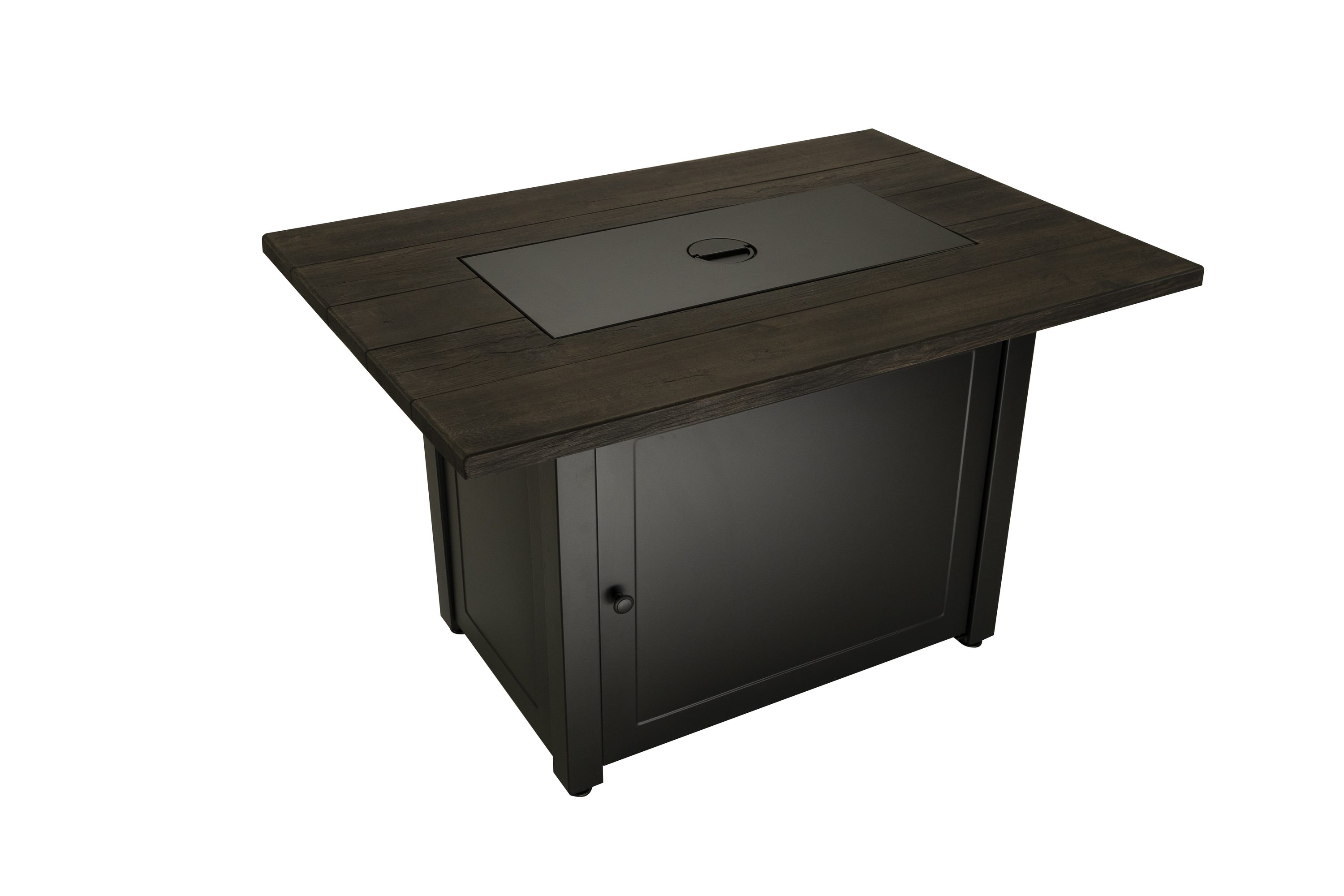 Kamden 40" x 28" Black Steel Gas Fire Pit Table with Faux Wood Mantel
