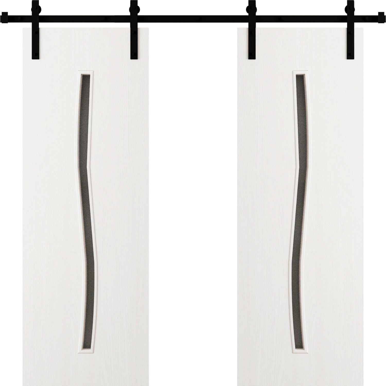 SARTODOORS Modern Double Barn Door 72 x 96 in - LUNO 2003 Ash - 13FT Rail Track Set - Solid Panel Interior Doors