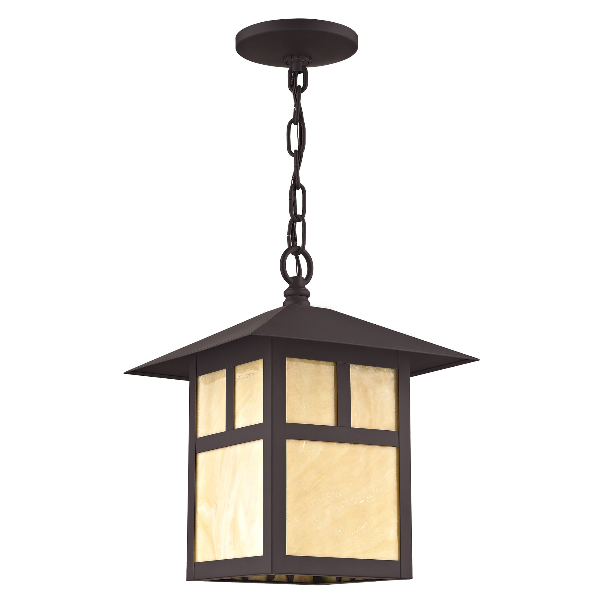 Bronze Finish Montclair Mission 1-Light Outdoor Pendant with Iridescent Tiffany Glass
