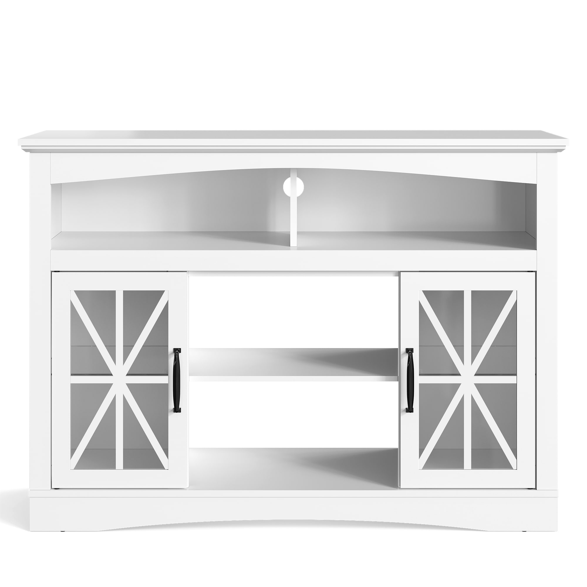 JPJPUU 47-inch Retro TV Stand with Adjustable Shelves and Glass Doors Storage Cabinet with LED Lights for Living Room and Kitchen White