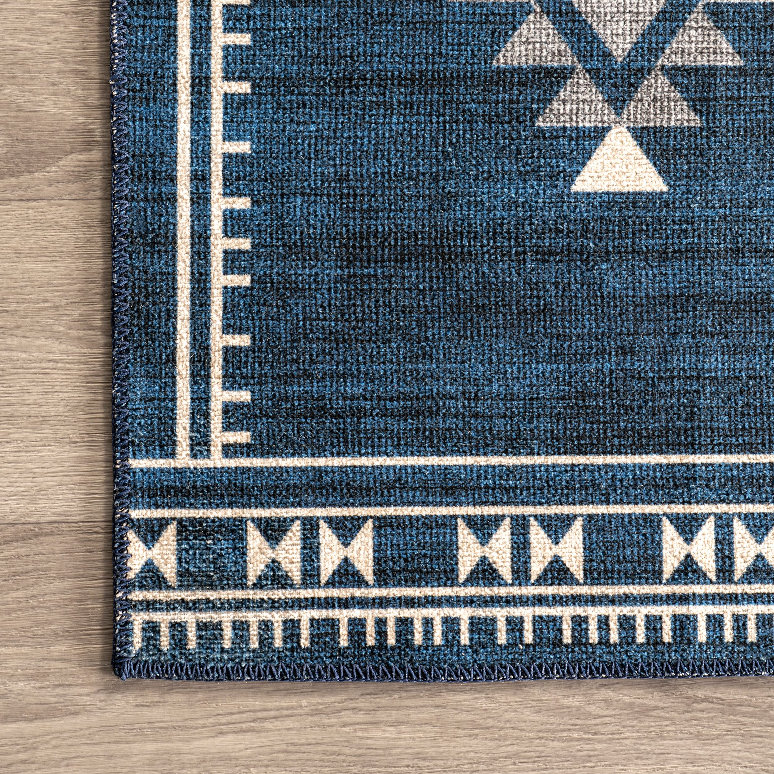 Navy Rectangular Reversible Washable Synthetic Area Rug, 3' x 5'