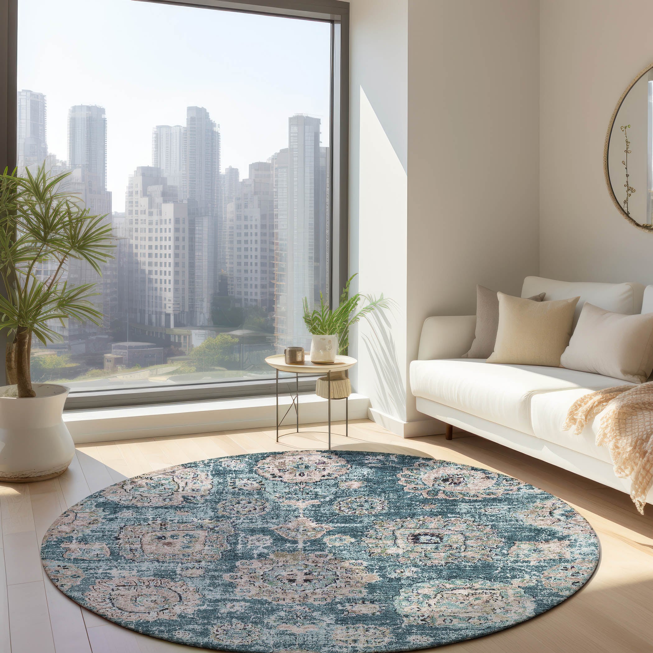 Addison Rugs ACN634TE8RO Chantille ACN634TE 8 x 8 (ft) Polyester Teal Round Indoor/Outdoor Geometric Machine washable Area rug