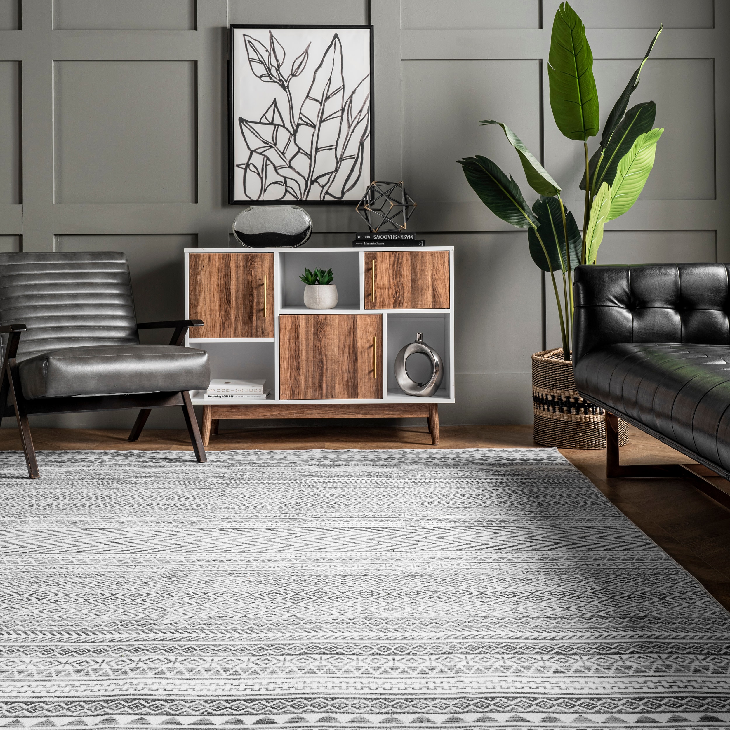 Eco-Friendly Gray Geometric Ultra-Thin Washable Rug