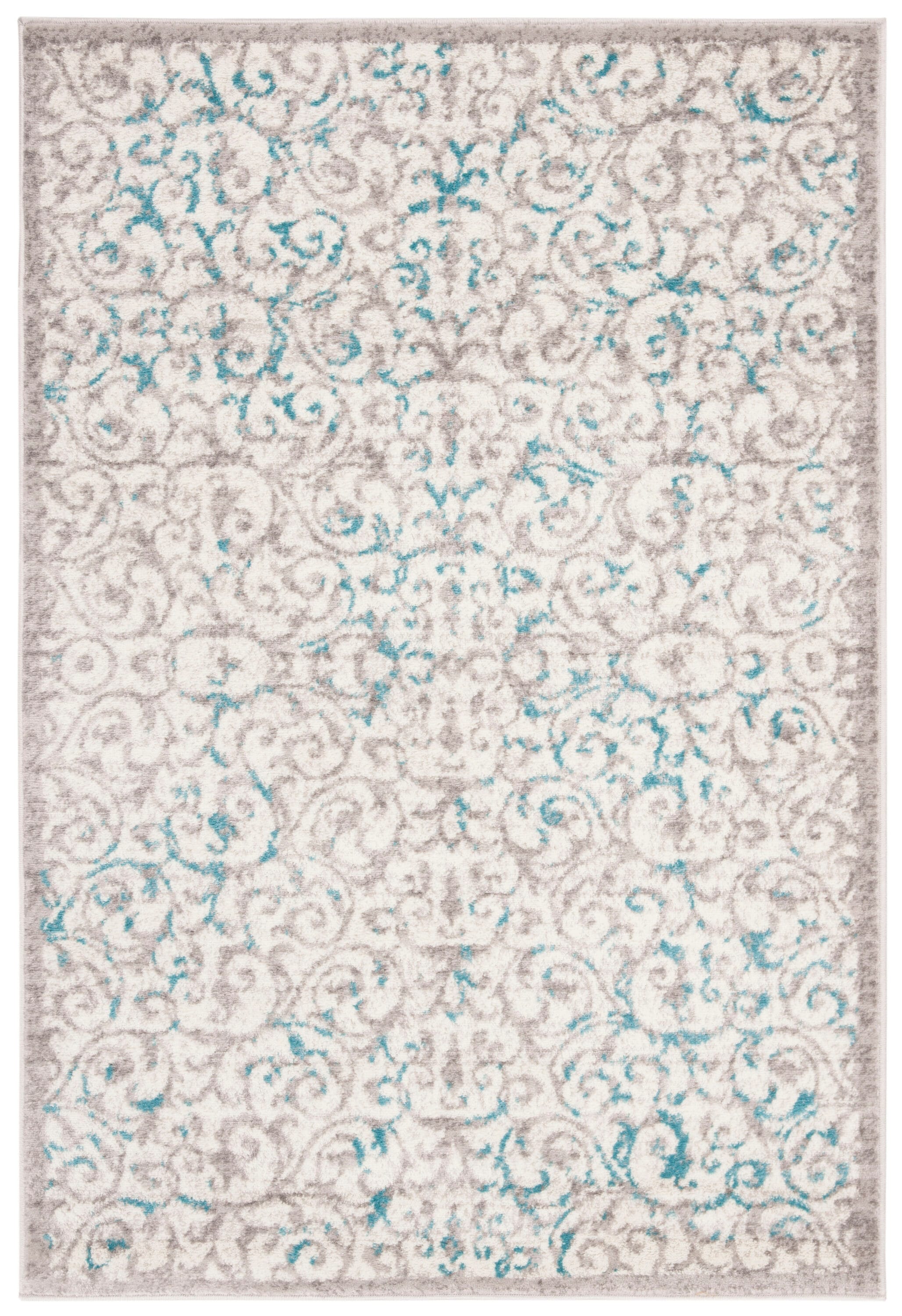 Gray Floral Synthetics 4' x 6' Easy-Care Rectangular Rug
